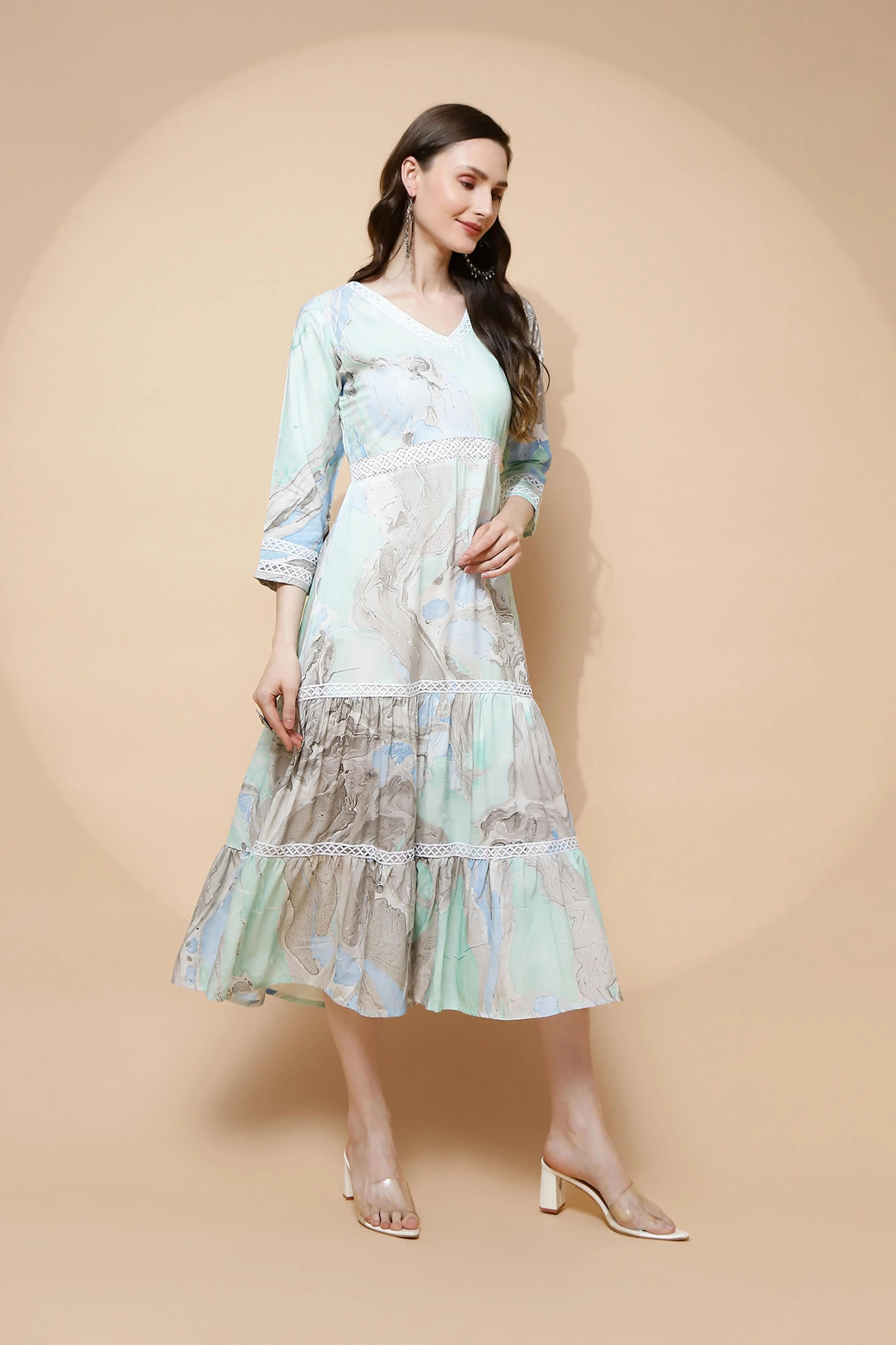 Blue Rayon Blend Regular Fit Dress - Global Republic