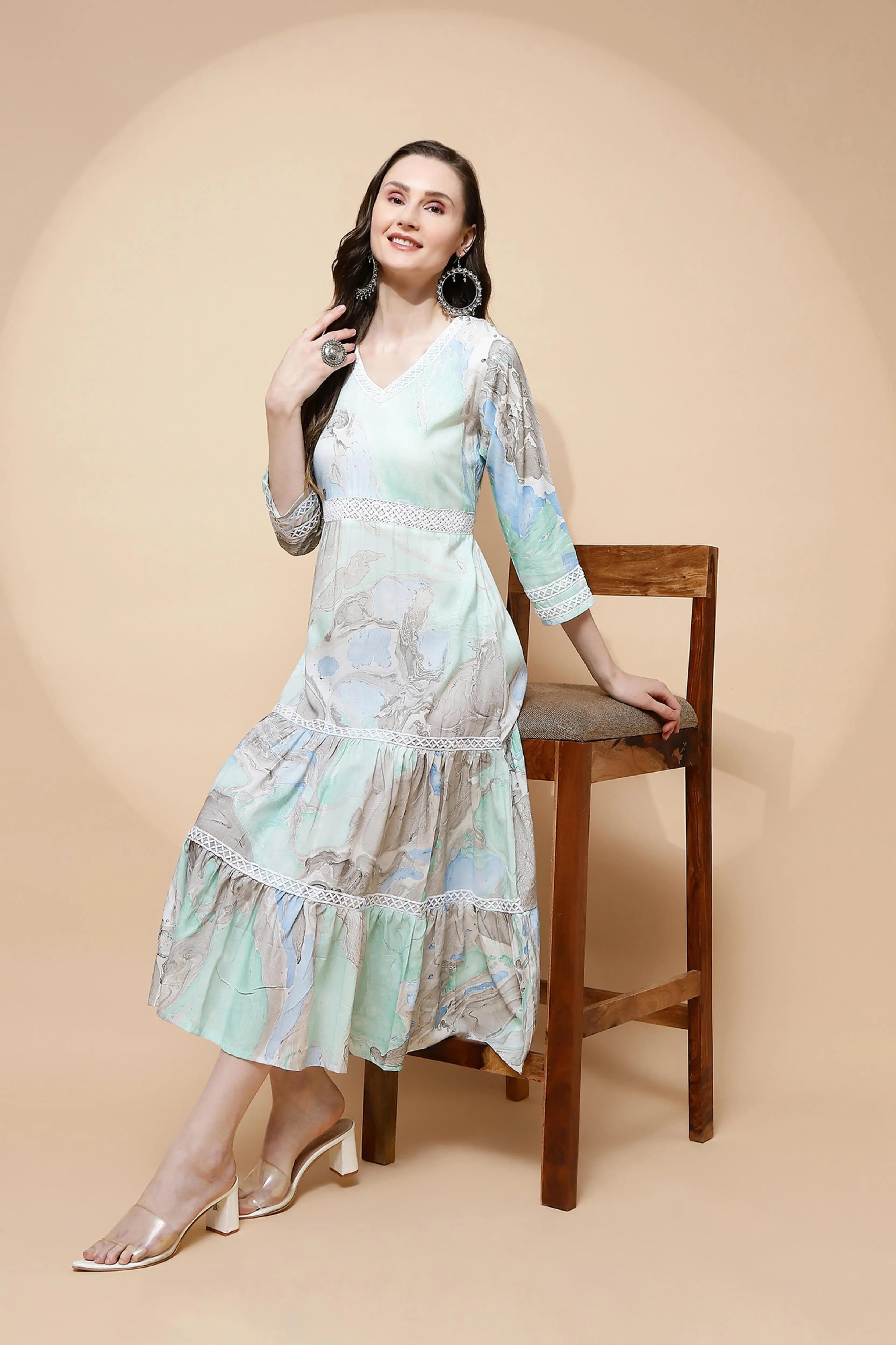 Blue Rayon Blend Regular Fit Dress - Global Republic