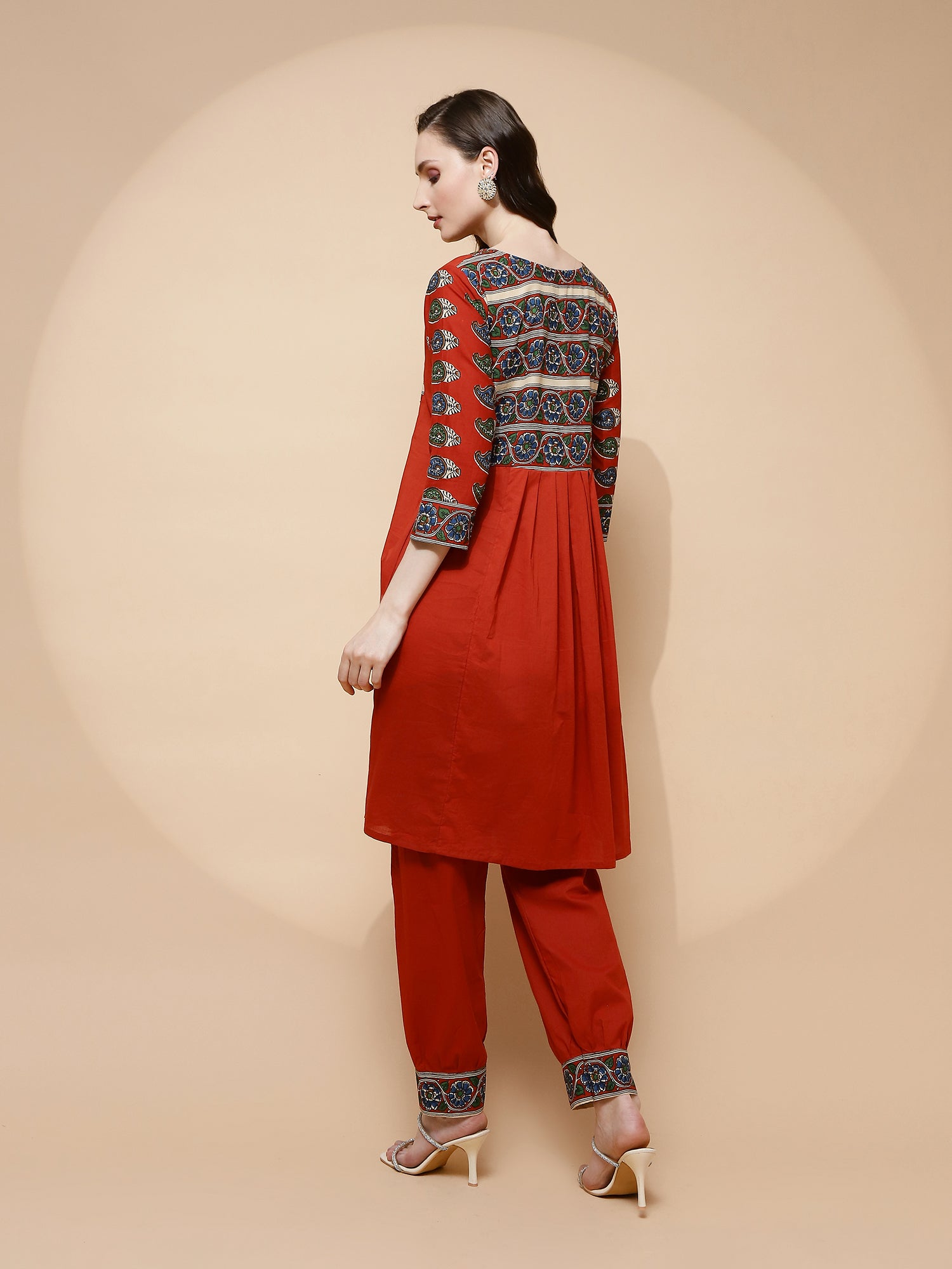 Rust Cotton Blend Loose Fit Tunic Set For Women - Global Republic