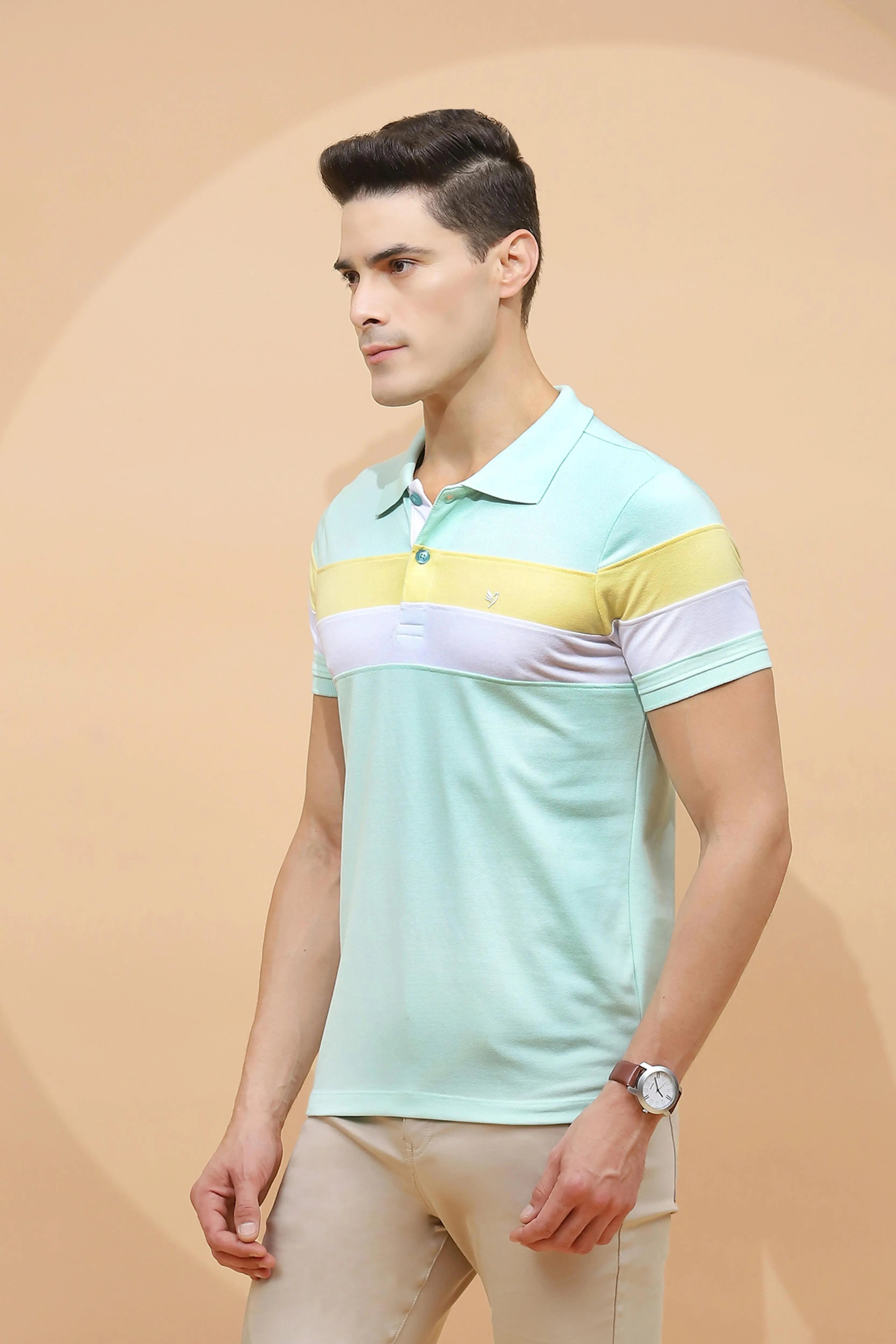 Mint Green cotton Regular Fit T-Shirt For Men - Global Republic