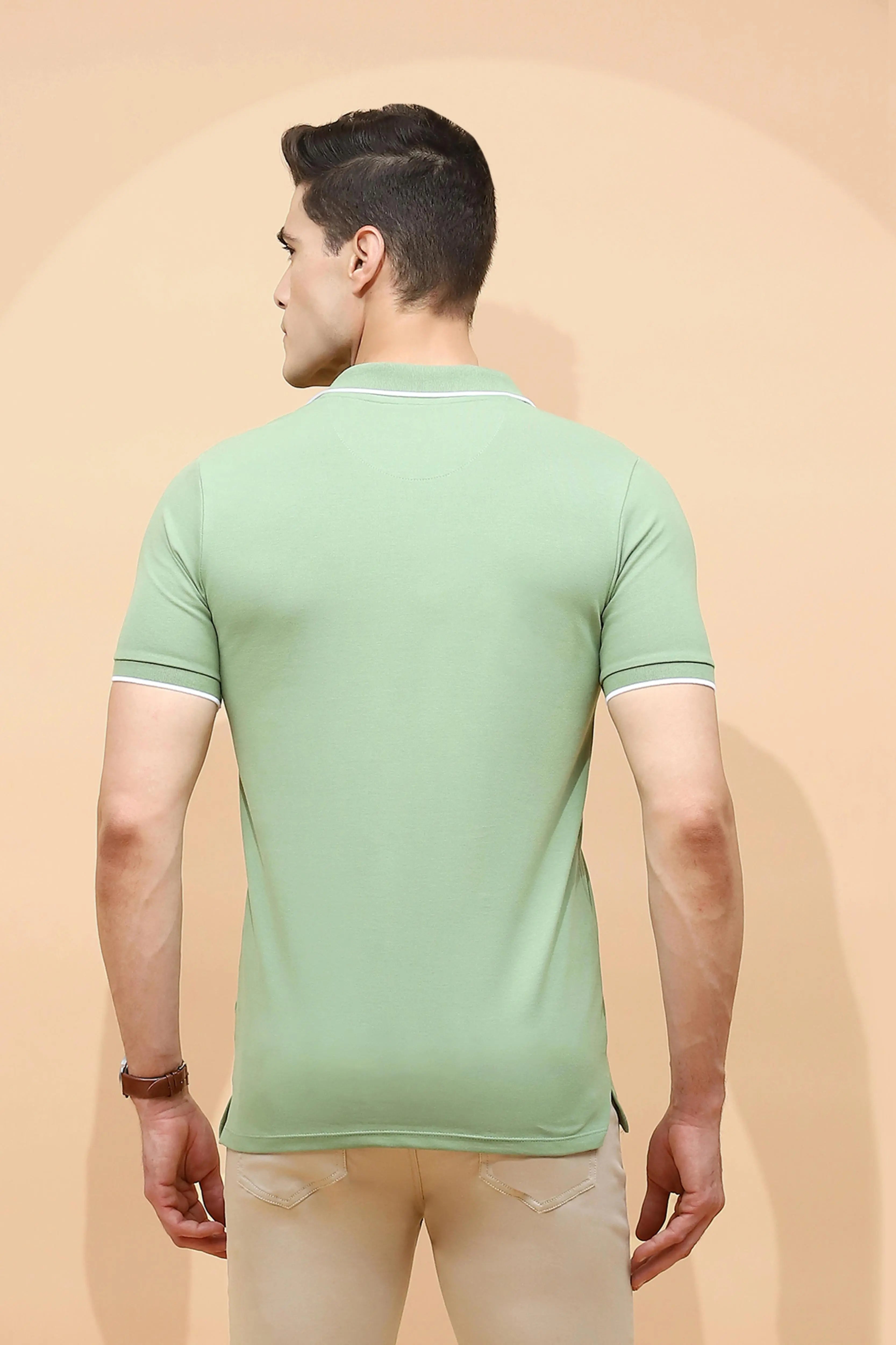 Sage Green Cotton Blend Regular Fit T-Shirt For Men - Global Republic