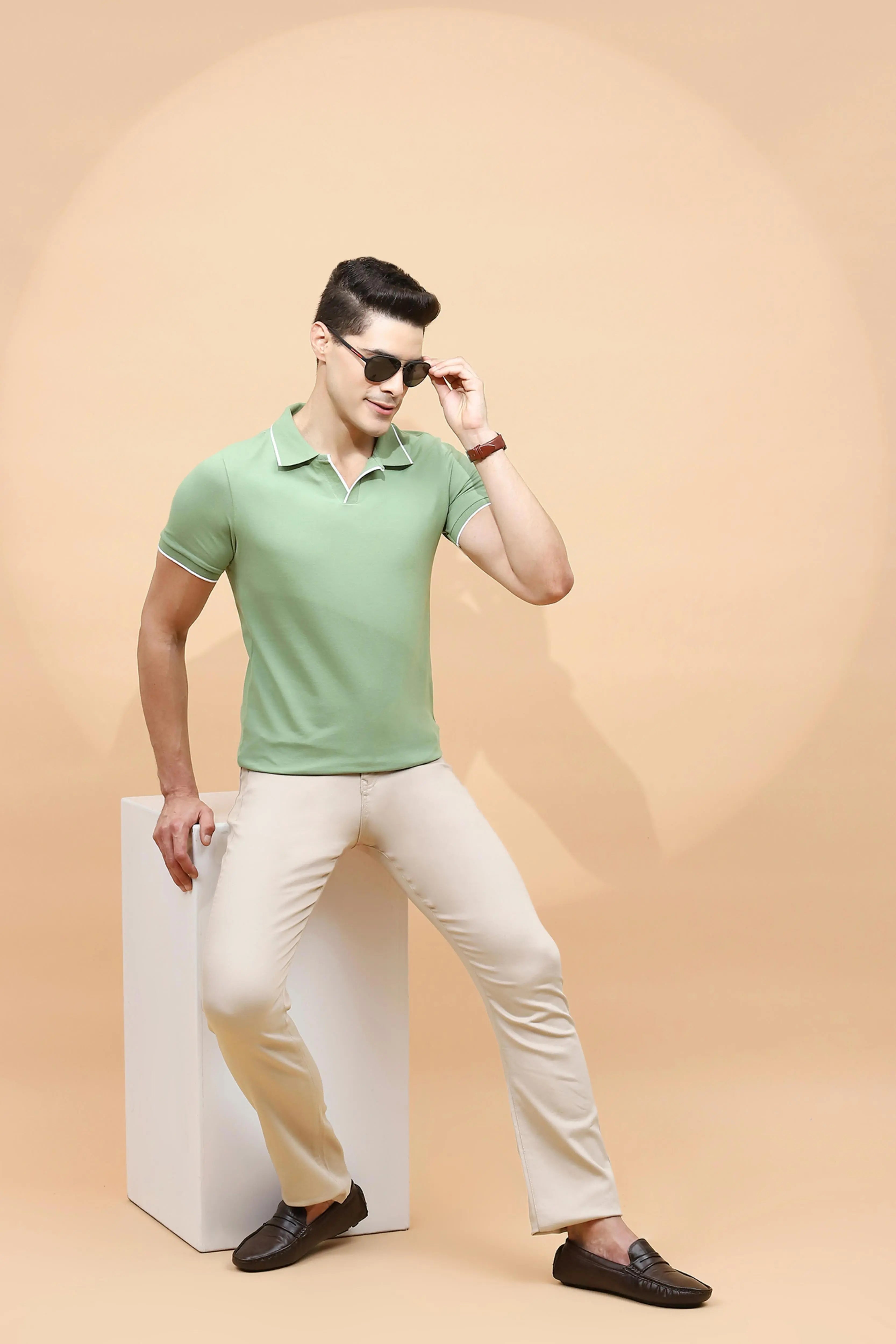 Green Cotton Blend Regular Fit T-Shirt - Global Republic