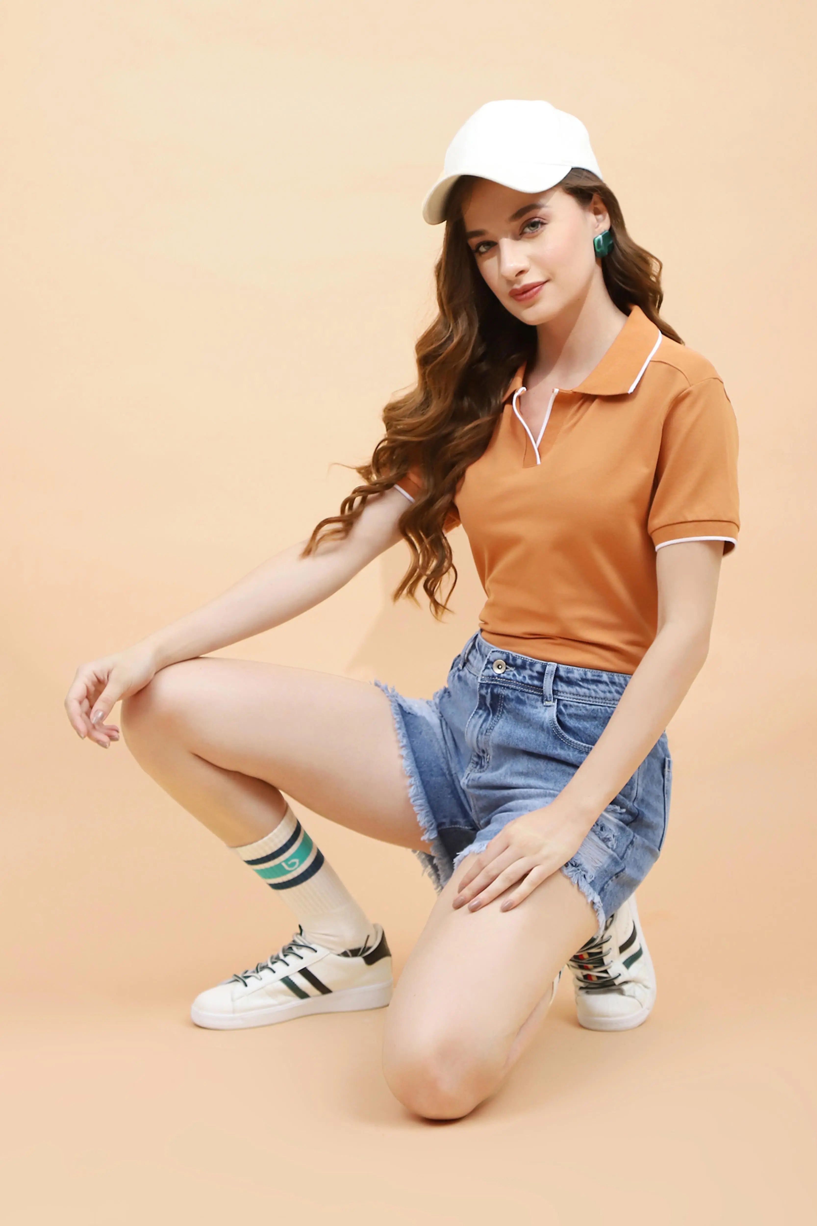 Rust Cotton Blend T-Shirt