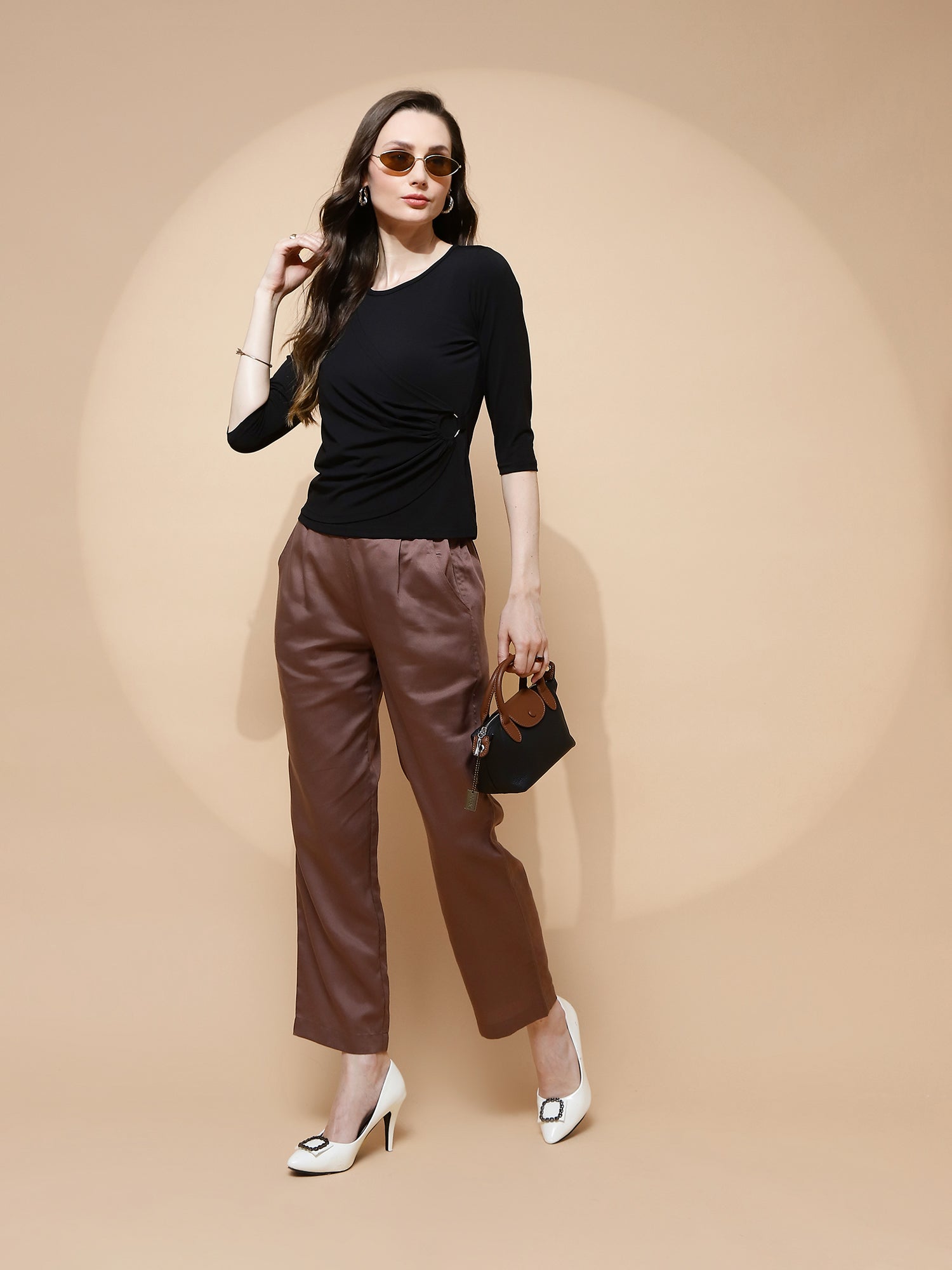 Black Polyester Blend Regular Fit Top