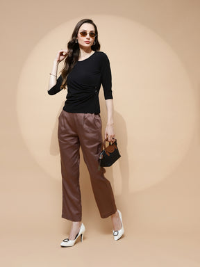 Black Polyester Blend Regular Fit Top