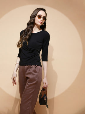 Black Polyester Blend Regular Fit Top