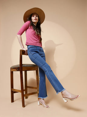 Pink Polyester Blend Regular Fit Top