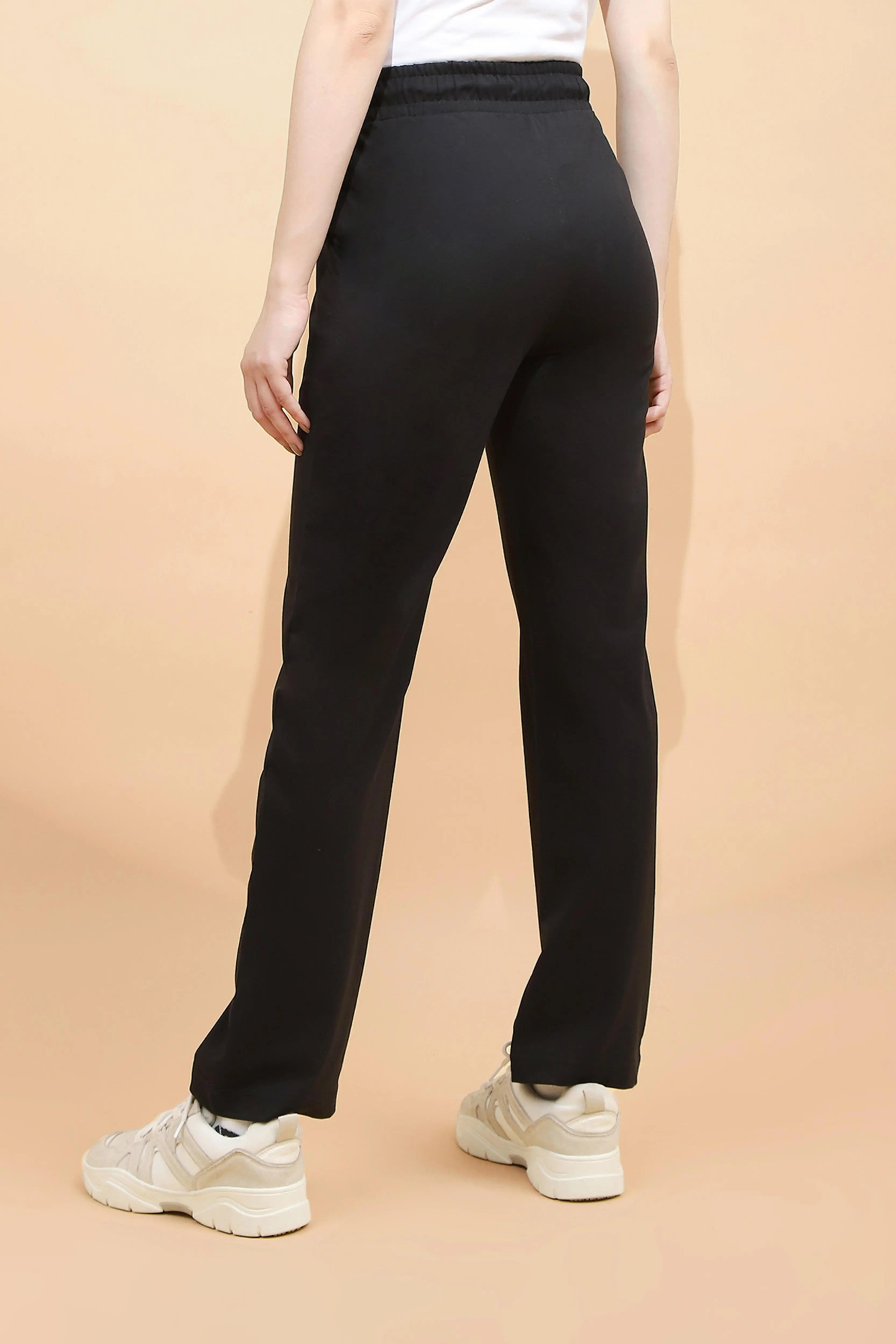 Black Cotton Blend Regular Fit Lower - Global Republic