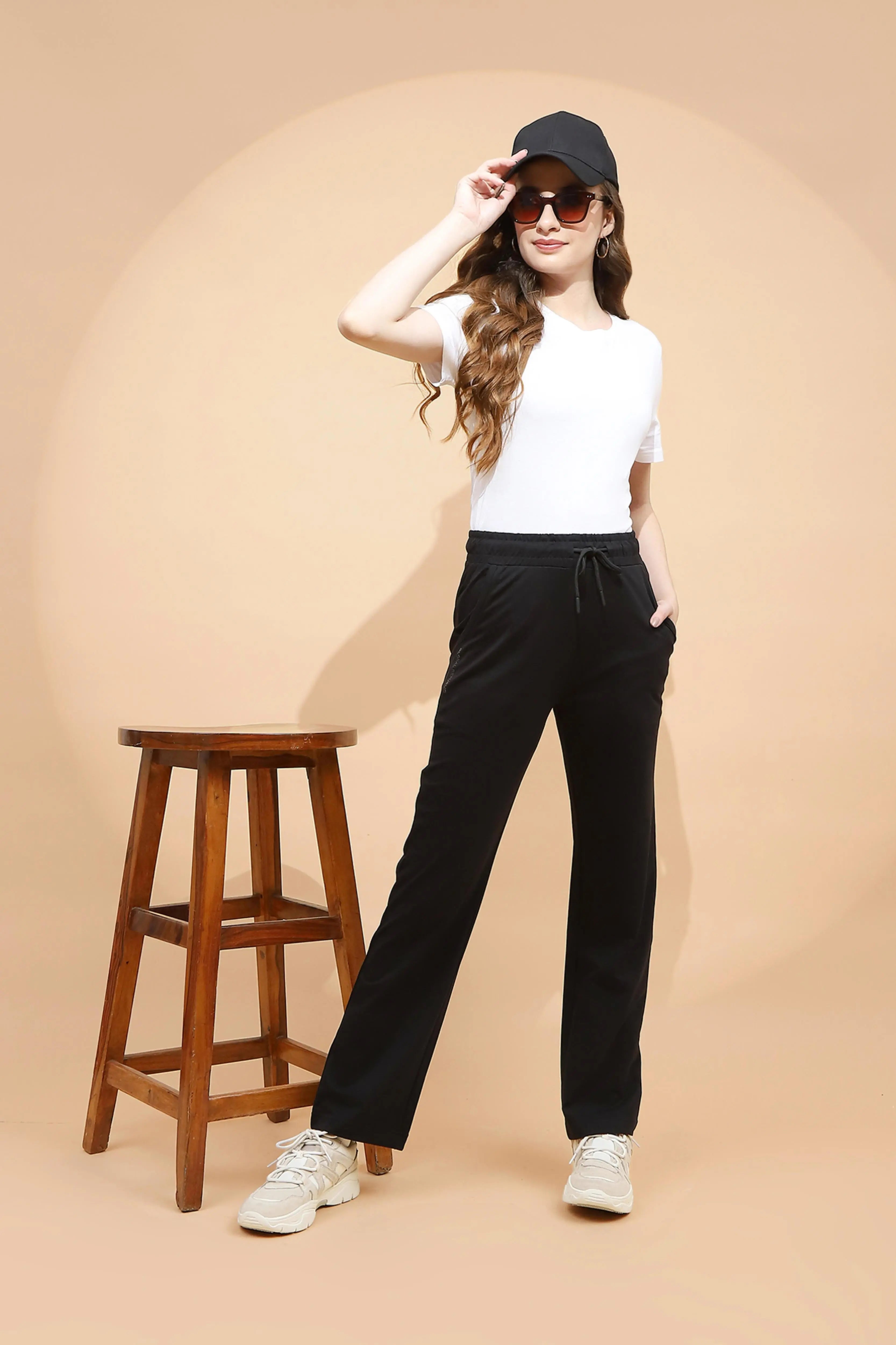 Black Cotton Blend Regular Fit Lower - Global Republic