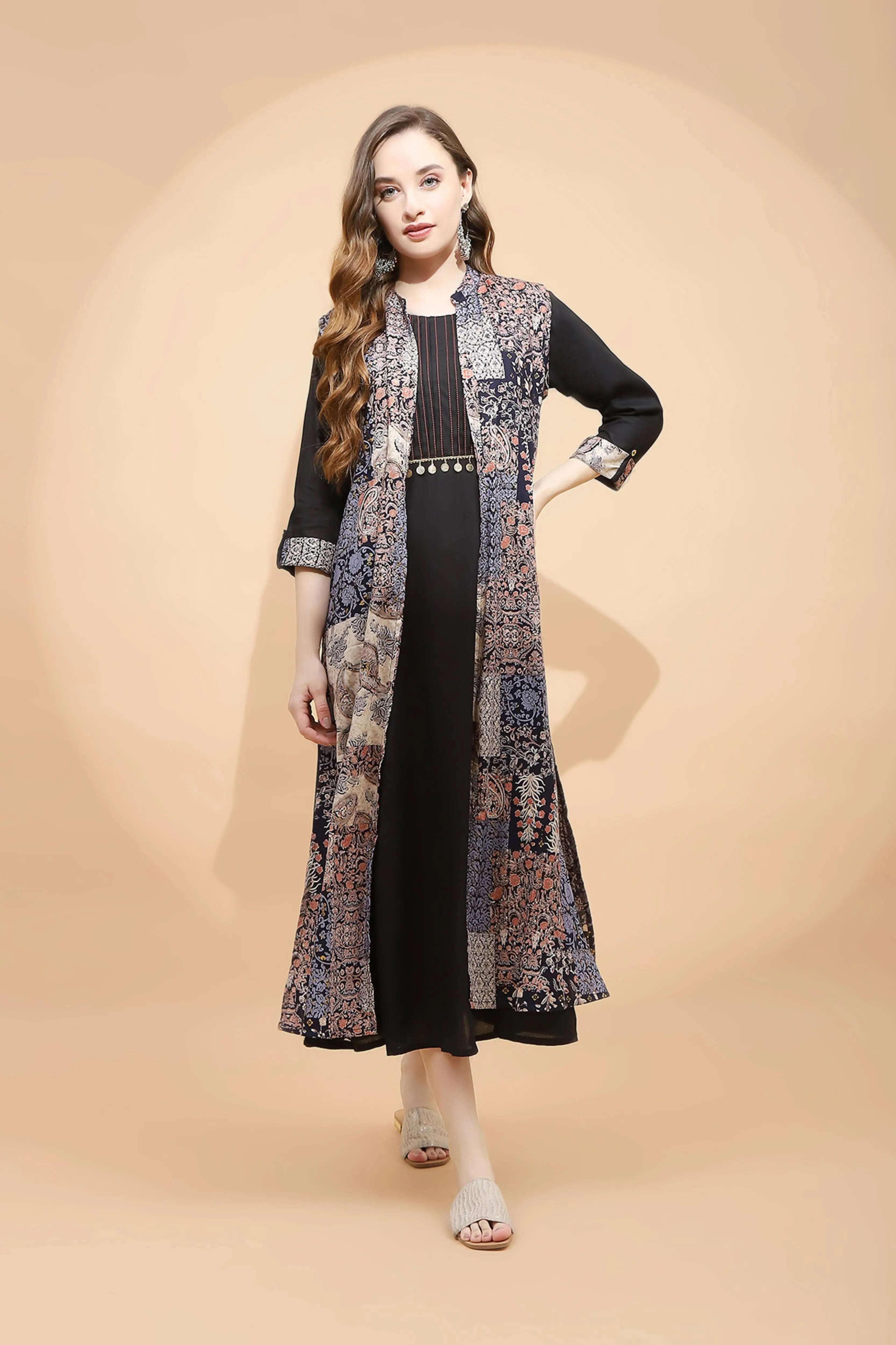 Black Rayon Loose Fit Dress - Global Republic