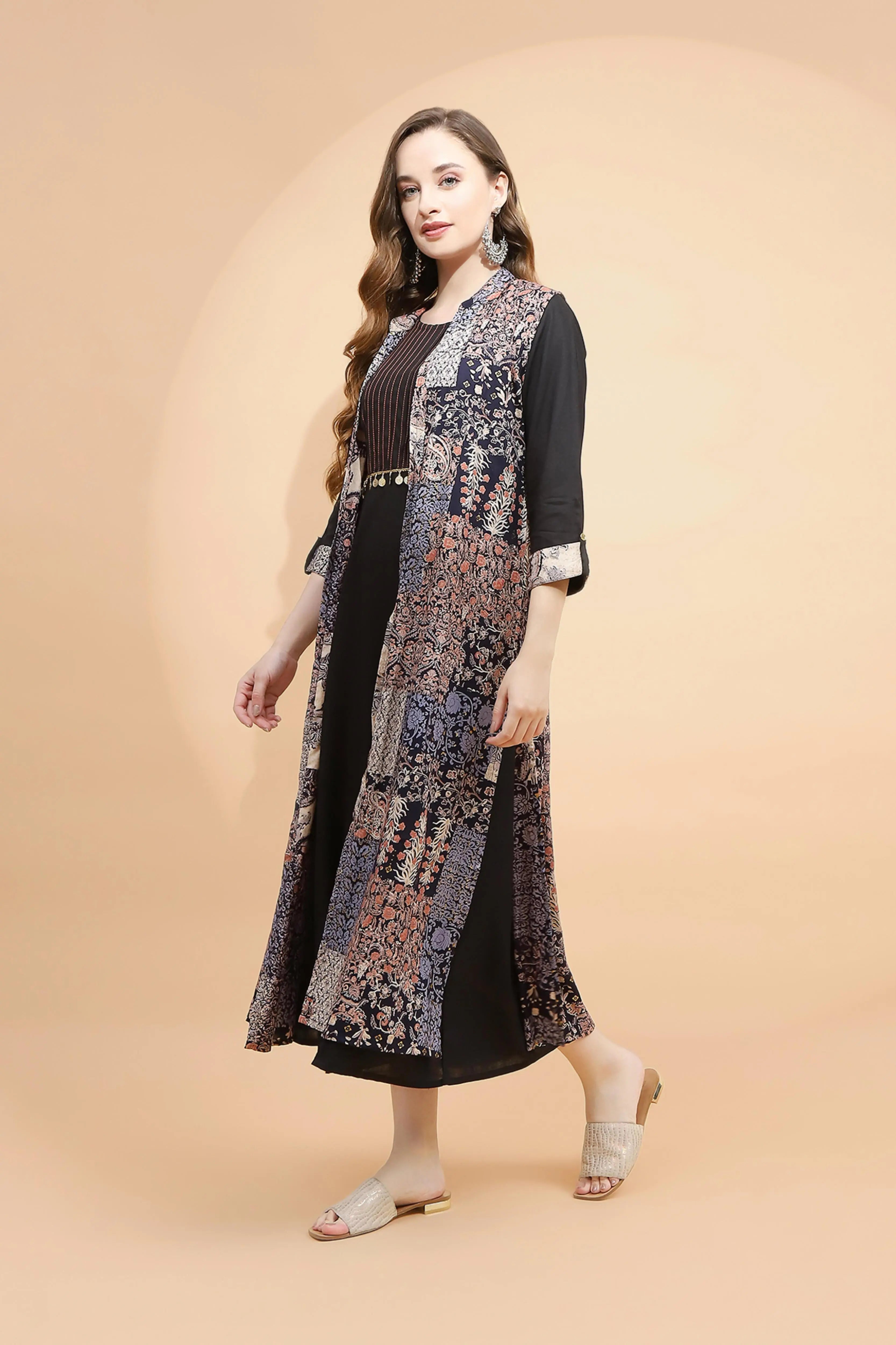 Black Rayon Loose Fit Dress - Global Republic