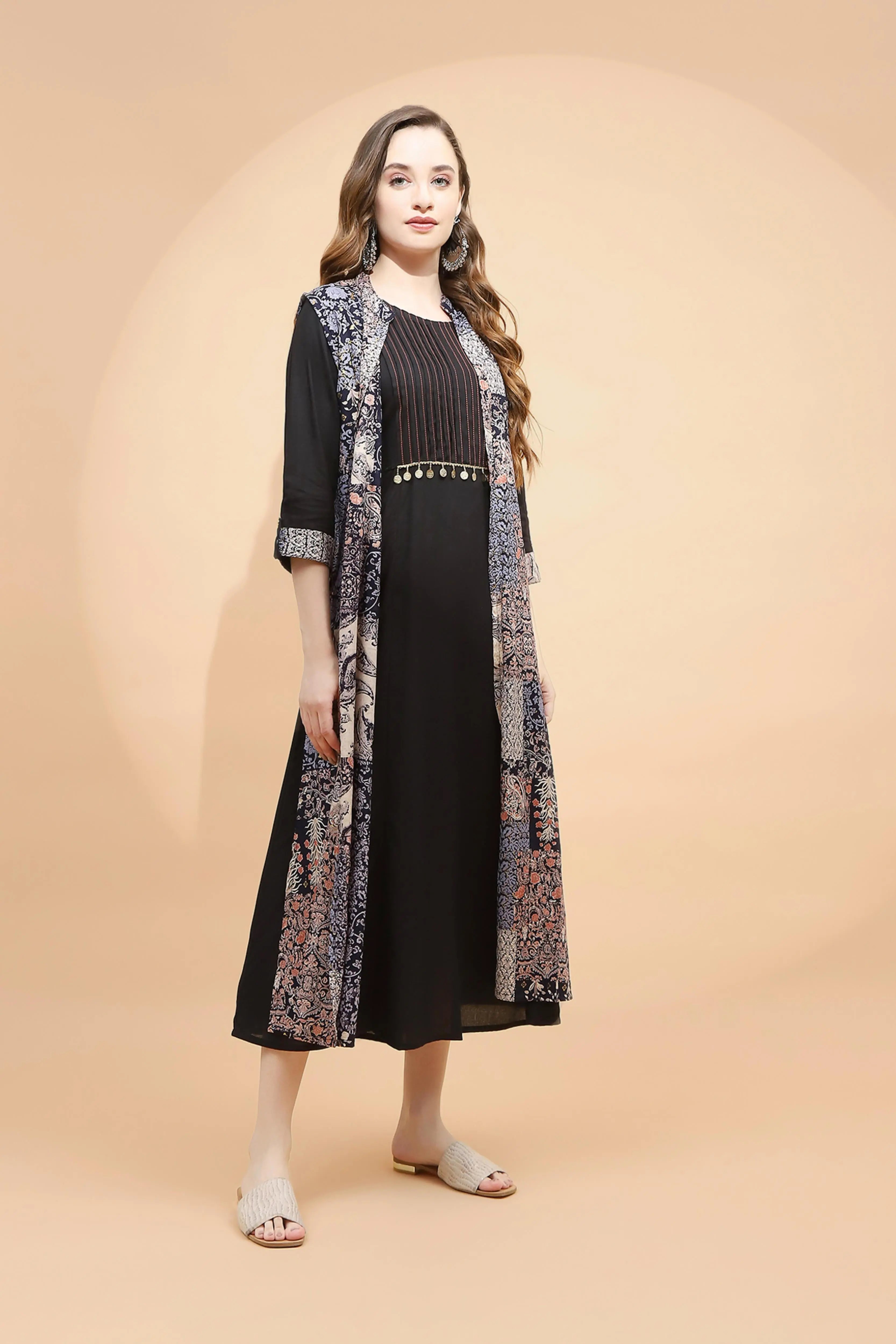 Black Rayon Loose Fit Dress - Global Republic