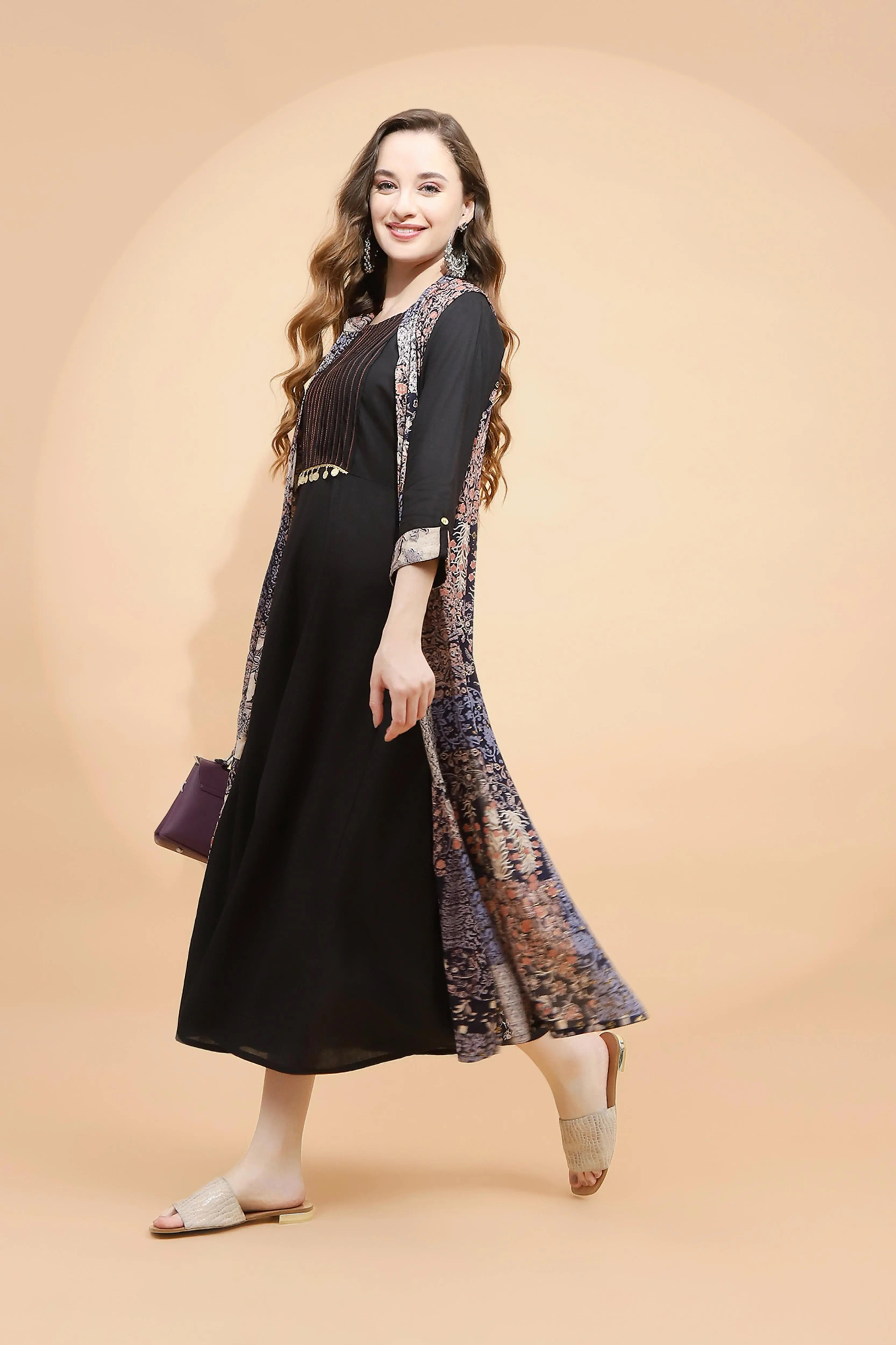 Black Rayon Loose Fit Dress - Global Republic