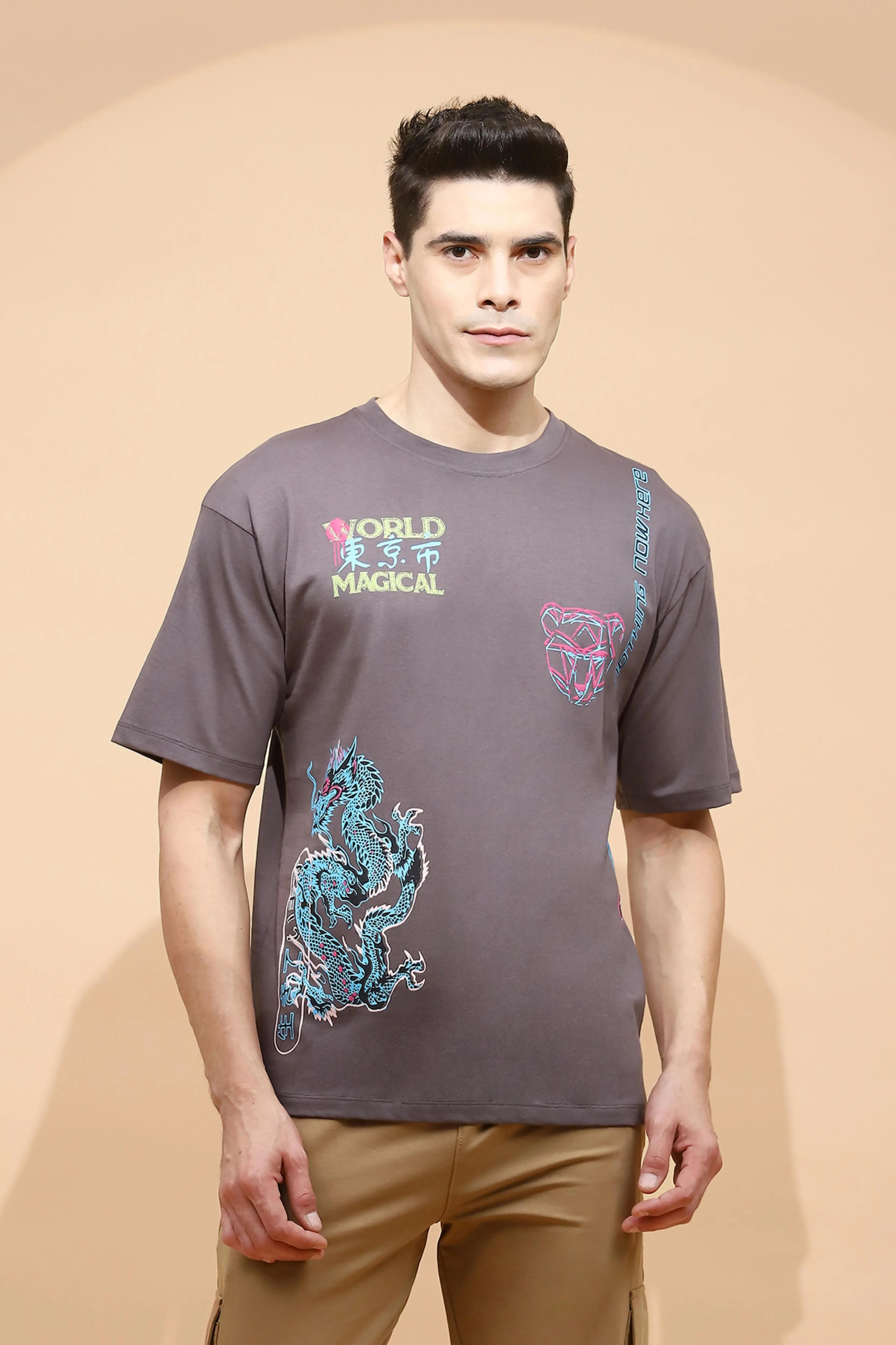 Grey Cotton Regular Fit T-Shirt For Men - Global Republic