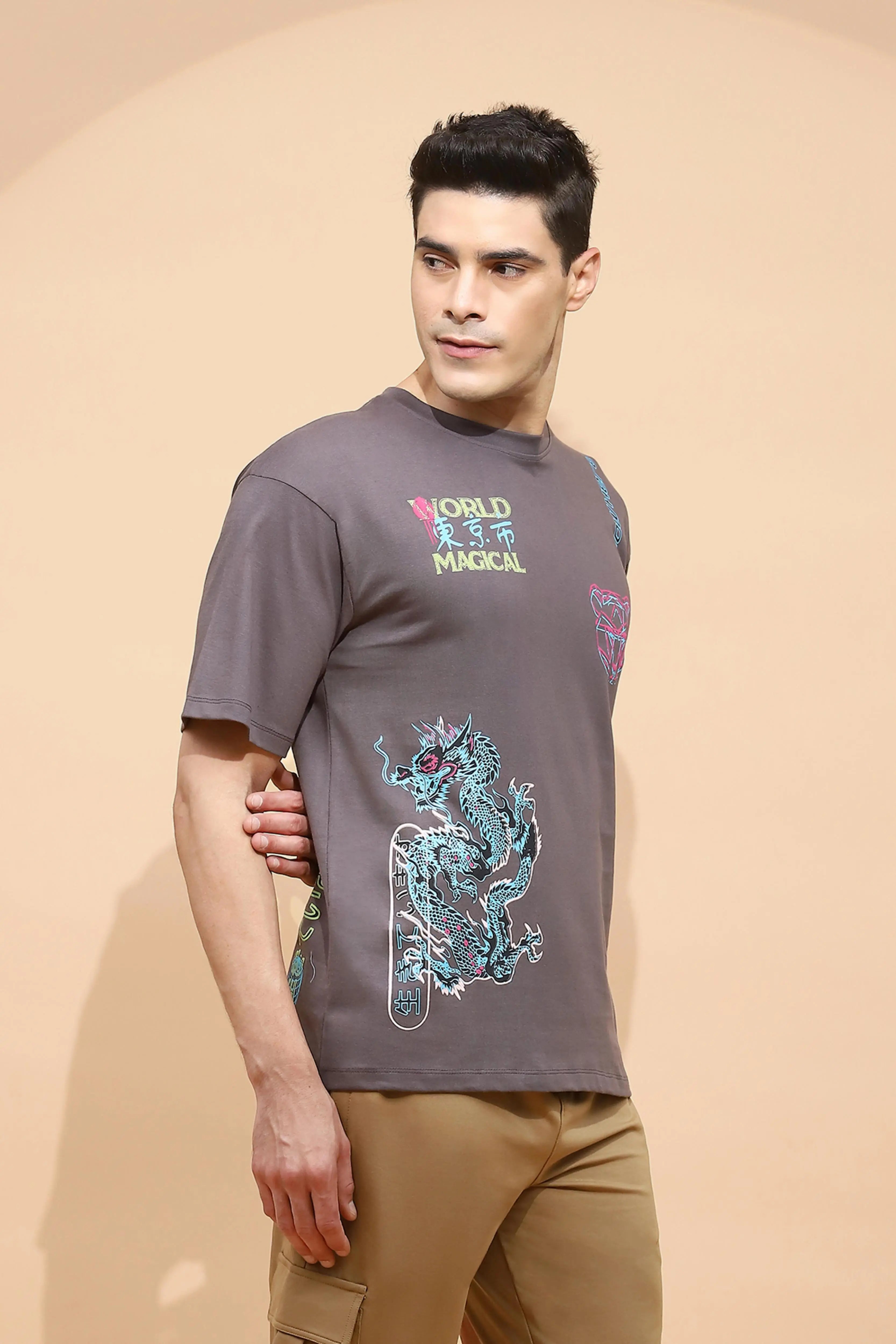 Grey Cotton Regular Fit T-Shirt For Men - Global Republic