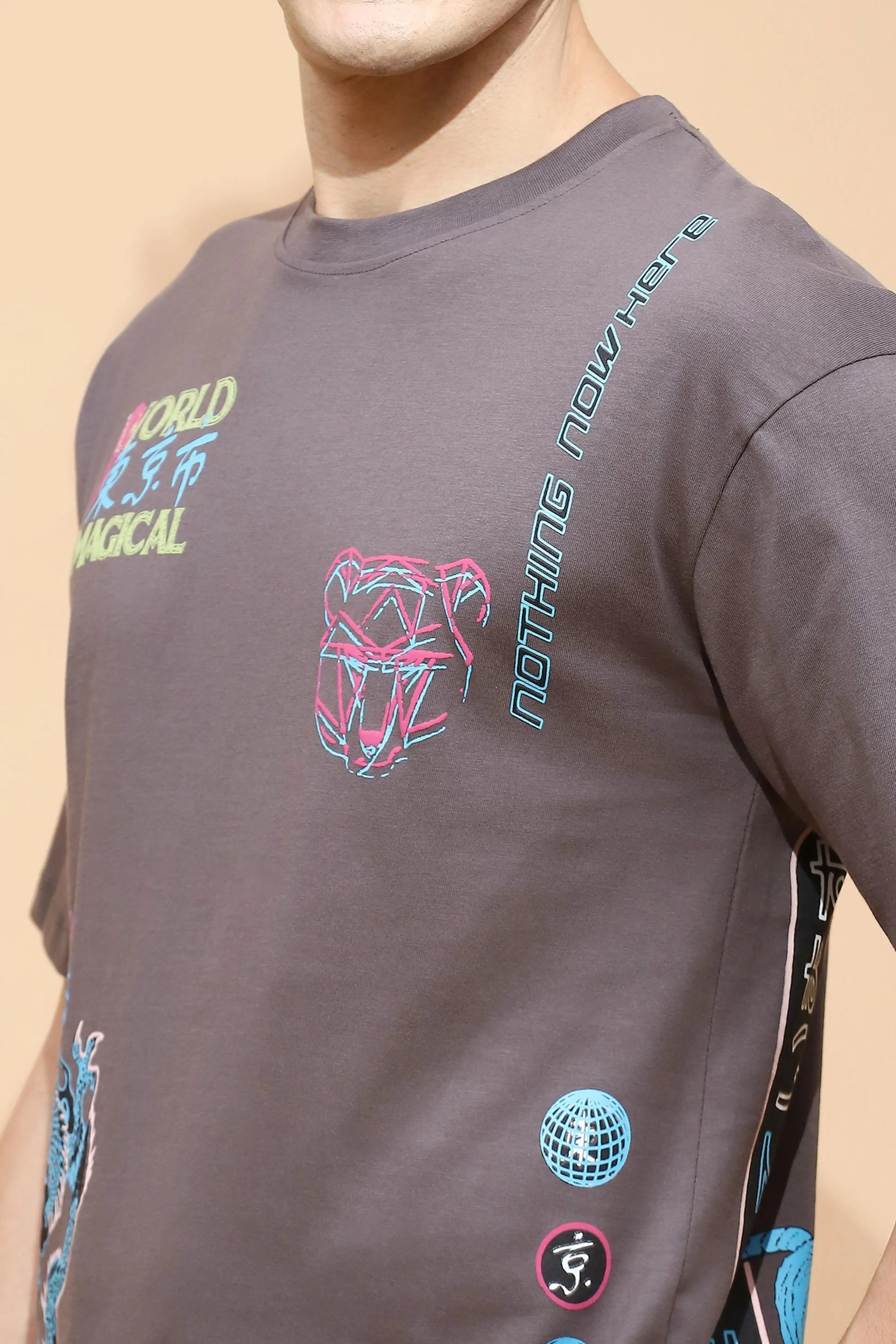 Grey Cotton Regular Fit T-Shirt For Men - Global Republic
