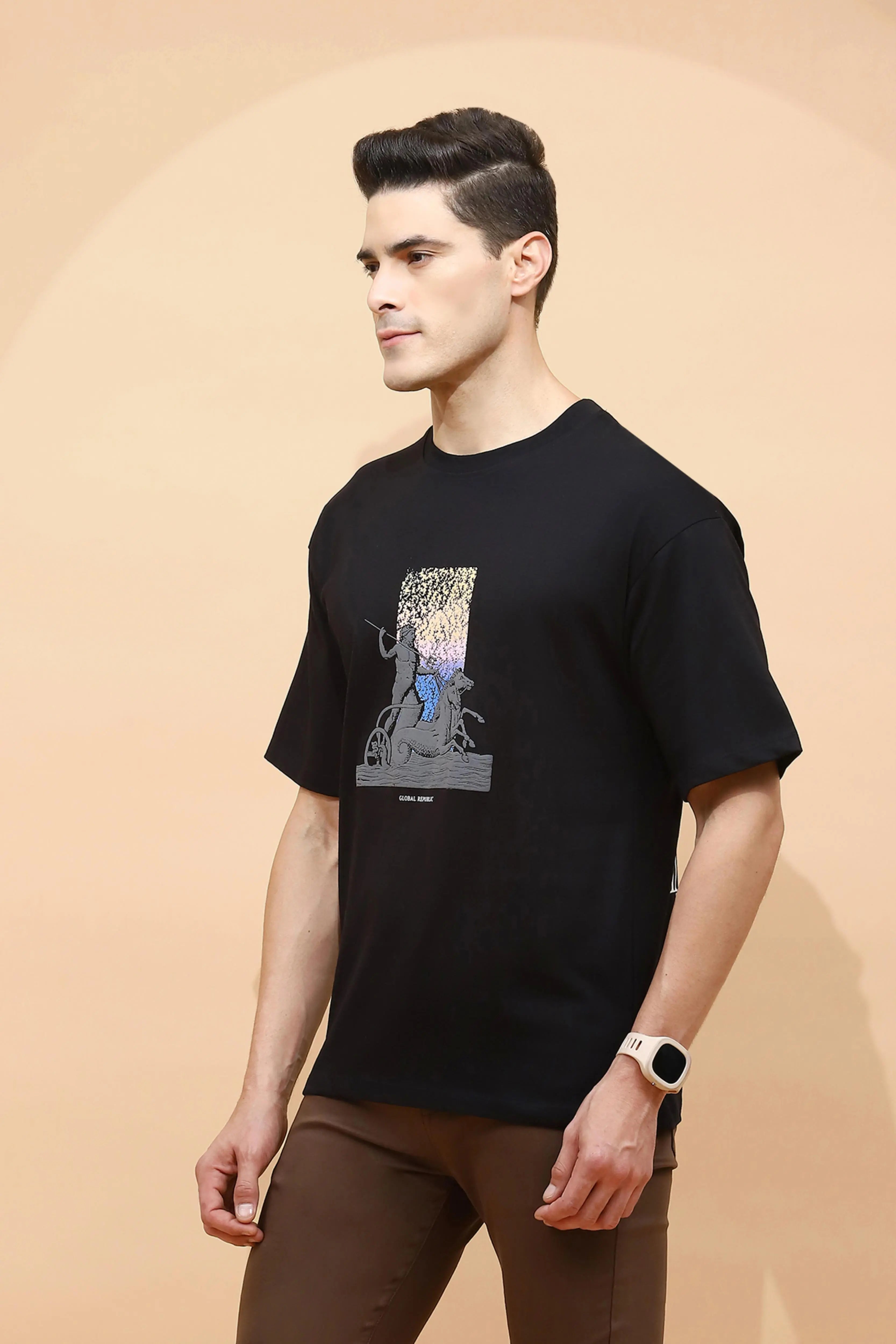 Black Viscose Regular Fit T-Shirt - Global Republic