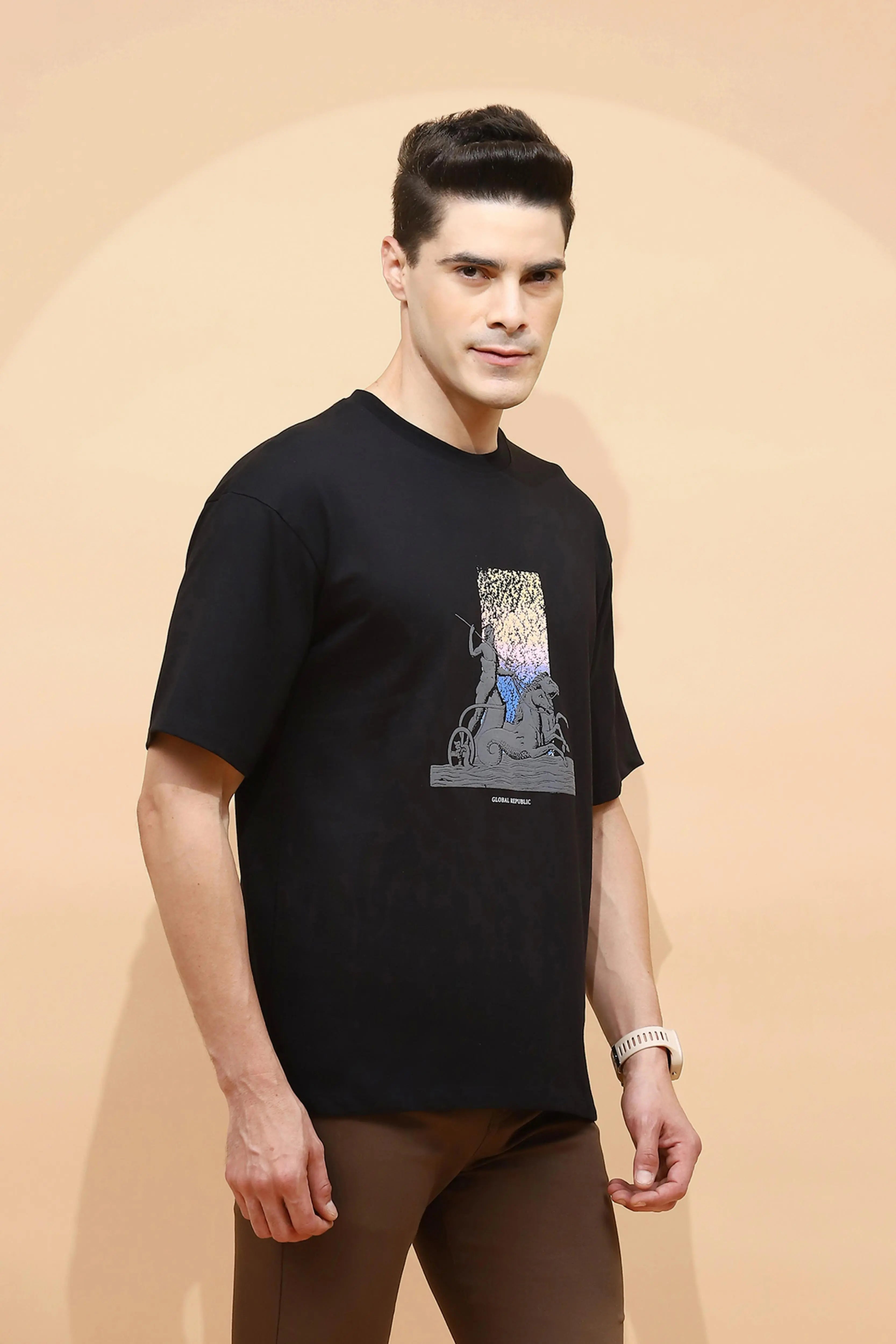Black Viscose Regular Fit T-Shirt - Global Republic