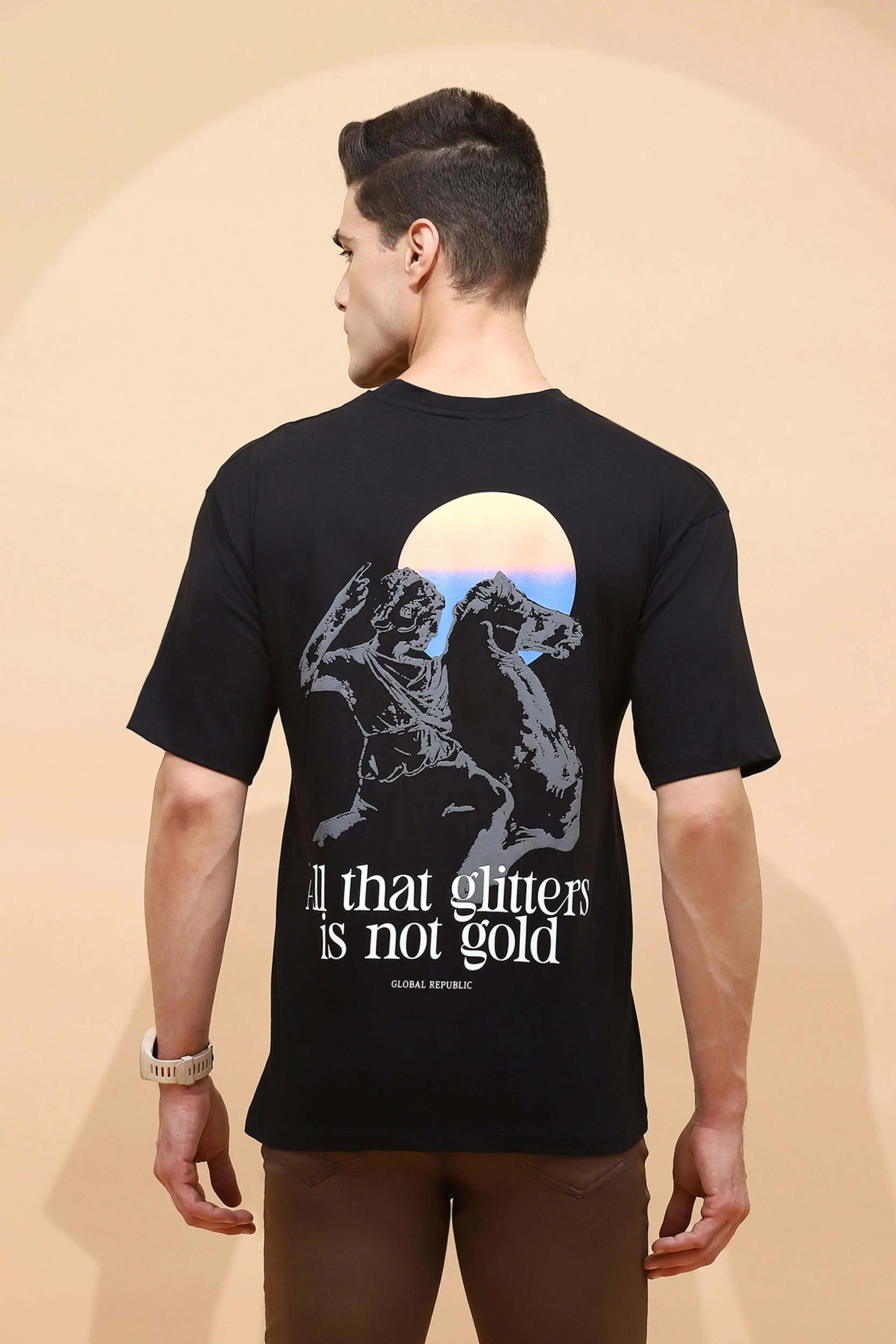 Black Viscose Regular Fit T-Shirt - Global Republic