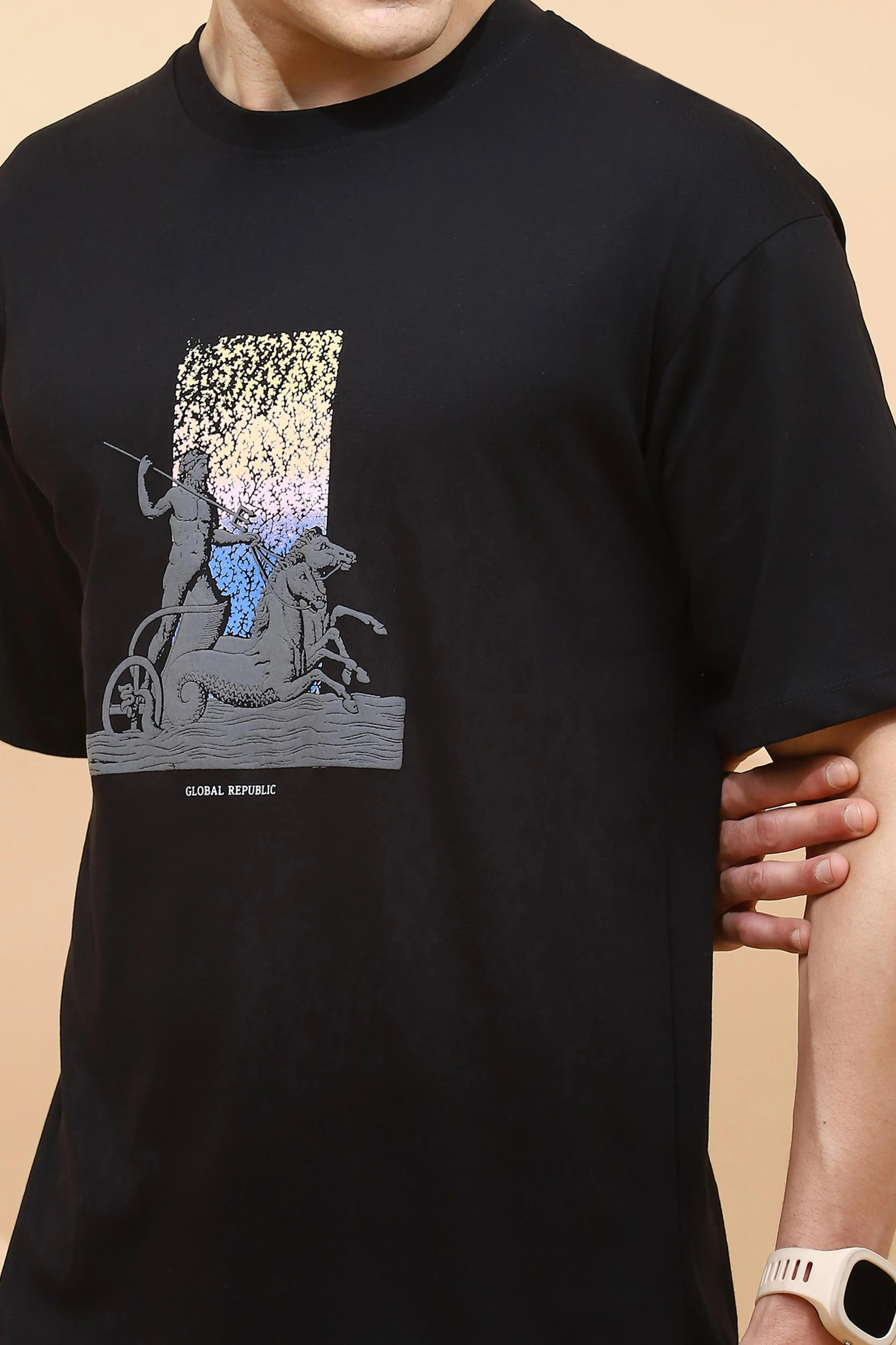 Black Viscose Regular Fit T-Shirt - Global Republic