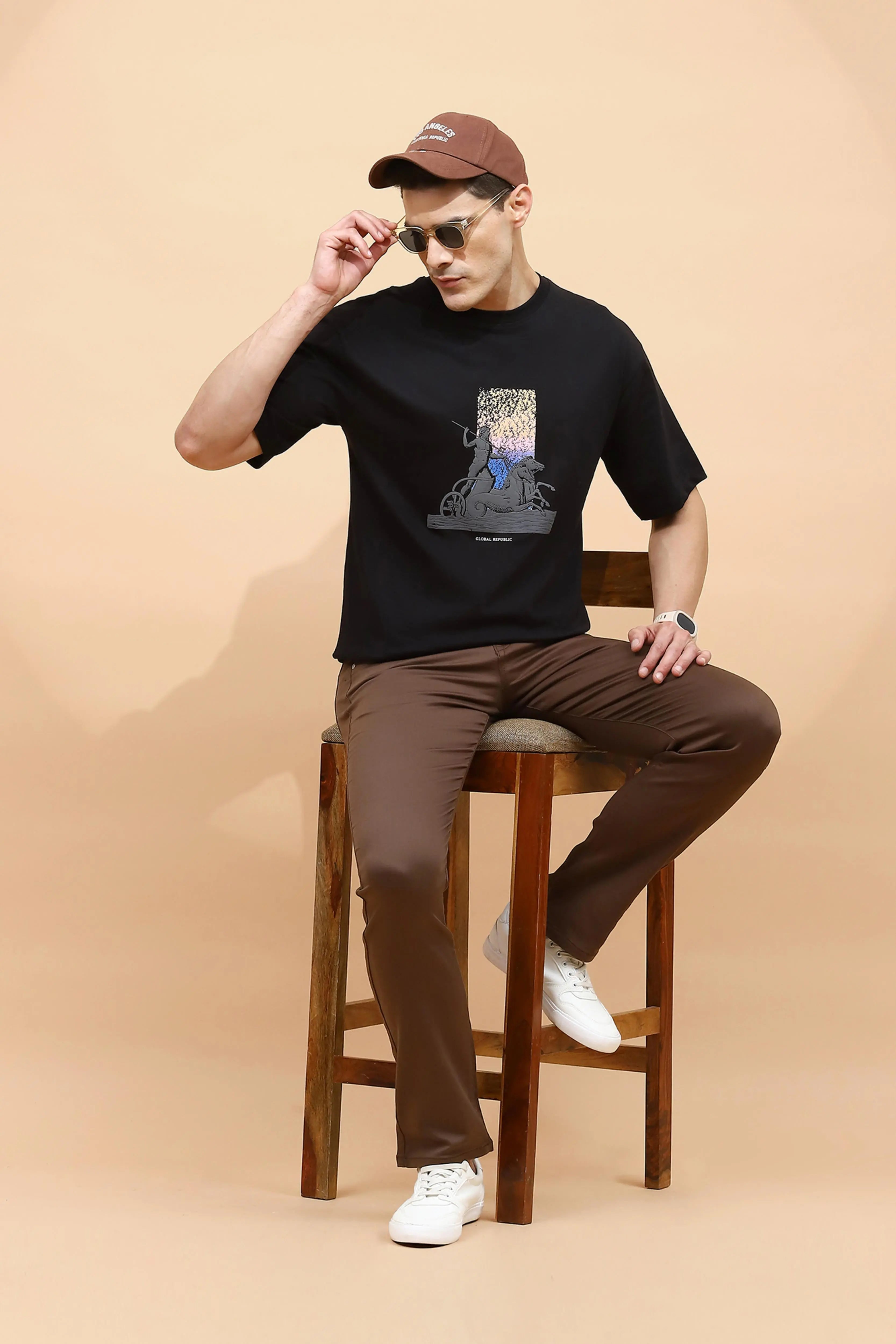 Black Viscose Regular Fit T-Shirt - Global Republic