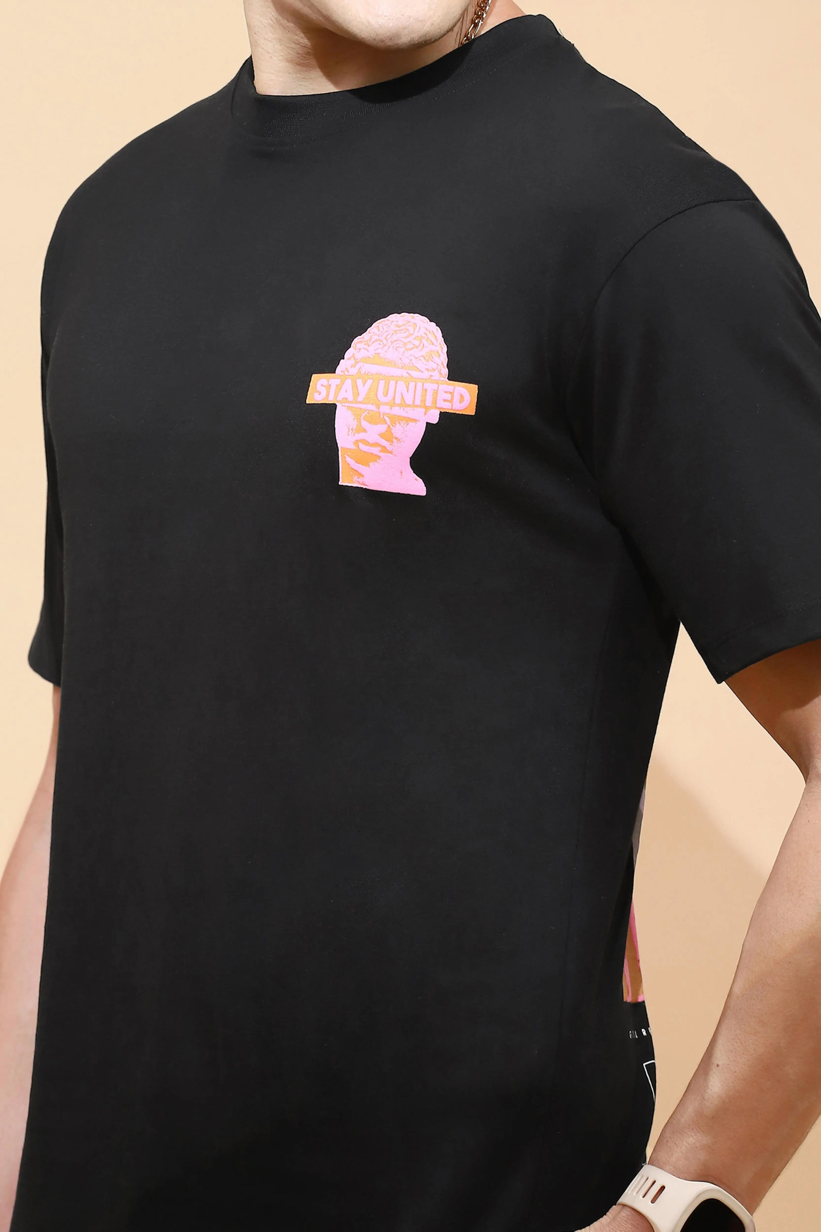 Black Back Print Cotton T-Shirt - Global Republic