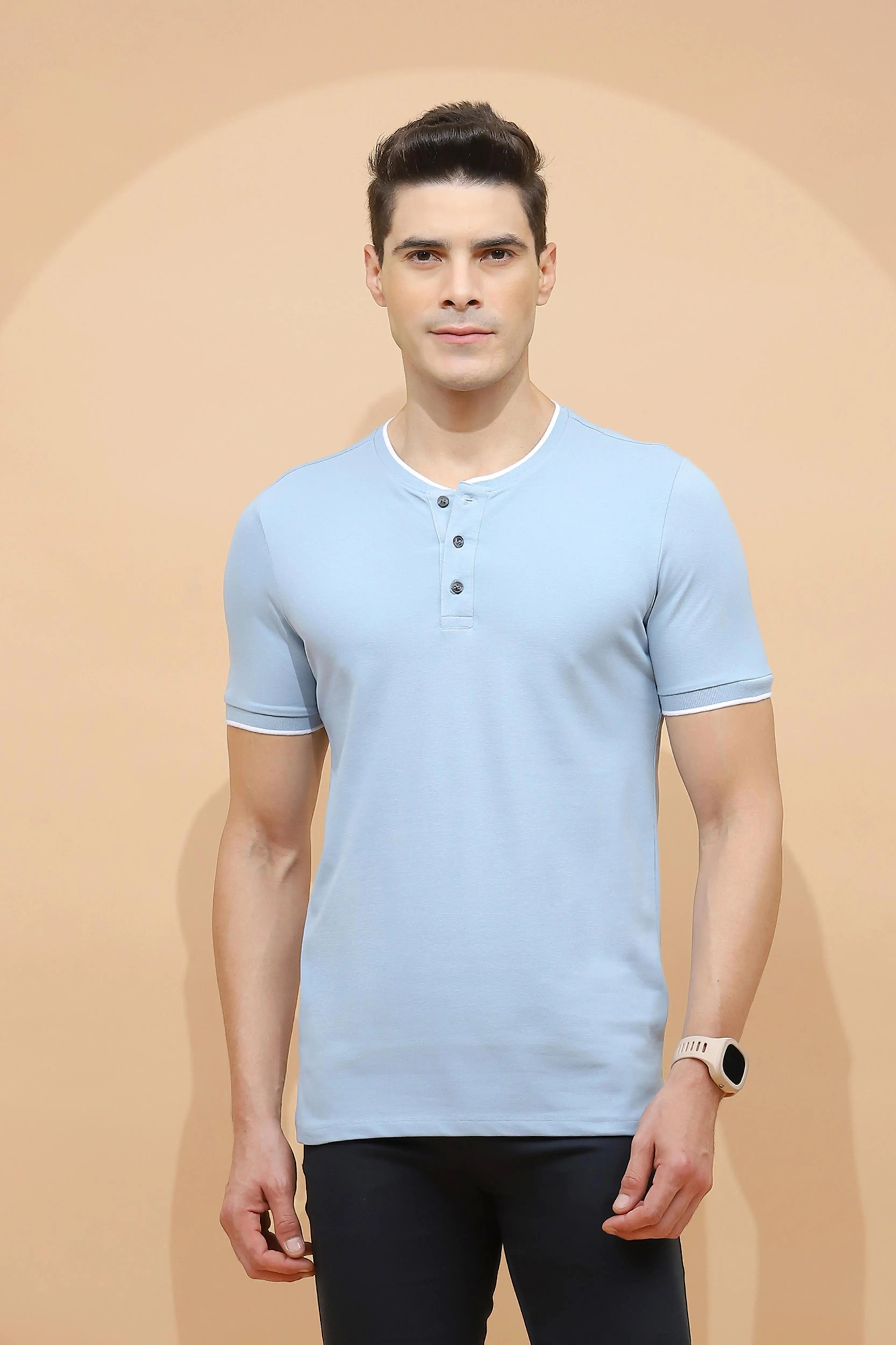 Blue Regular Fit Cotton Blend T-Shirt - Global Republic