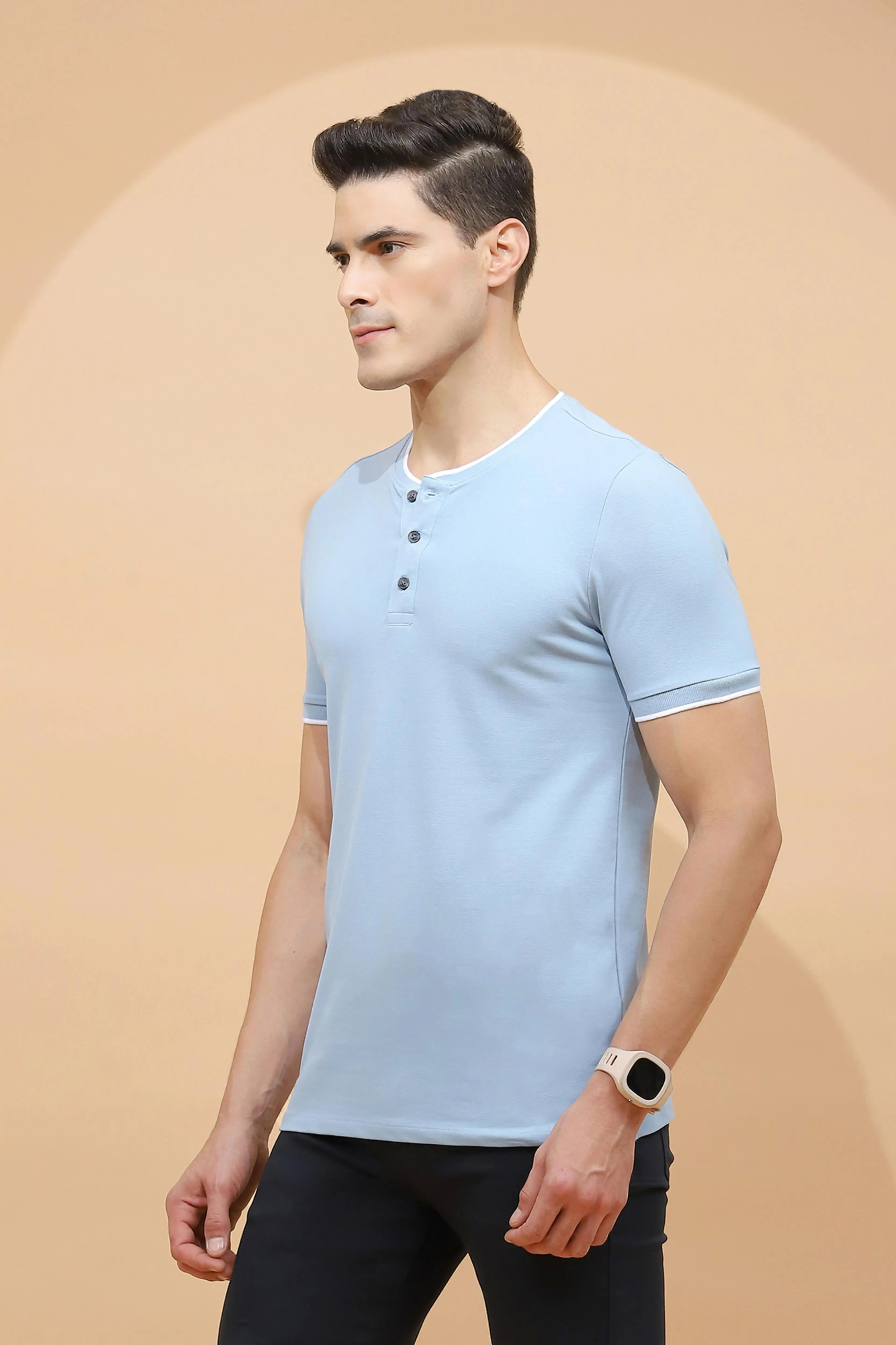 Blue Regular Fit Cotton Blend T-Shirt - Global Republic