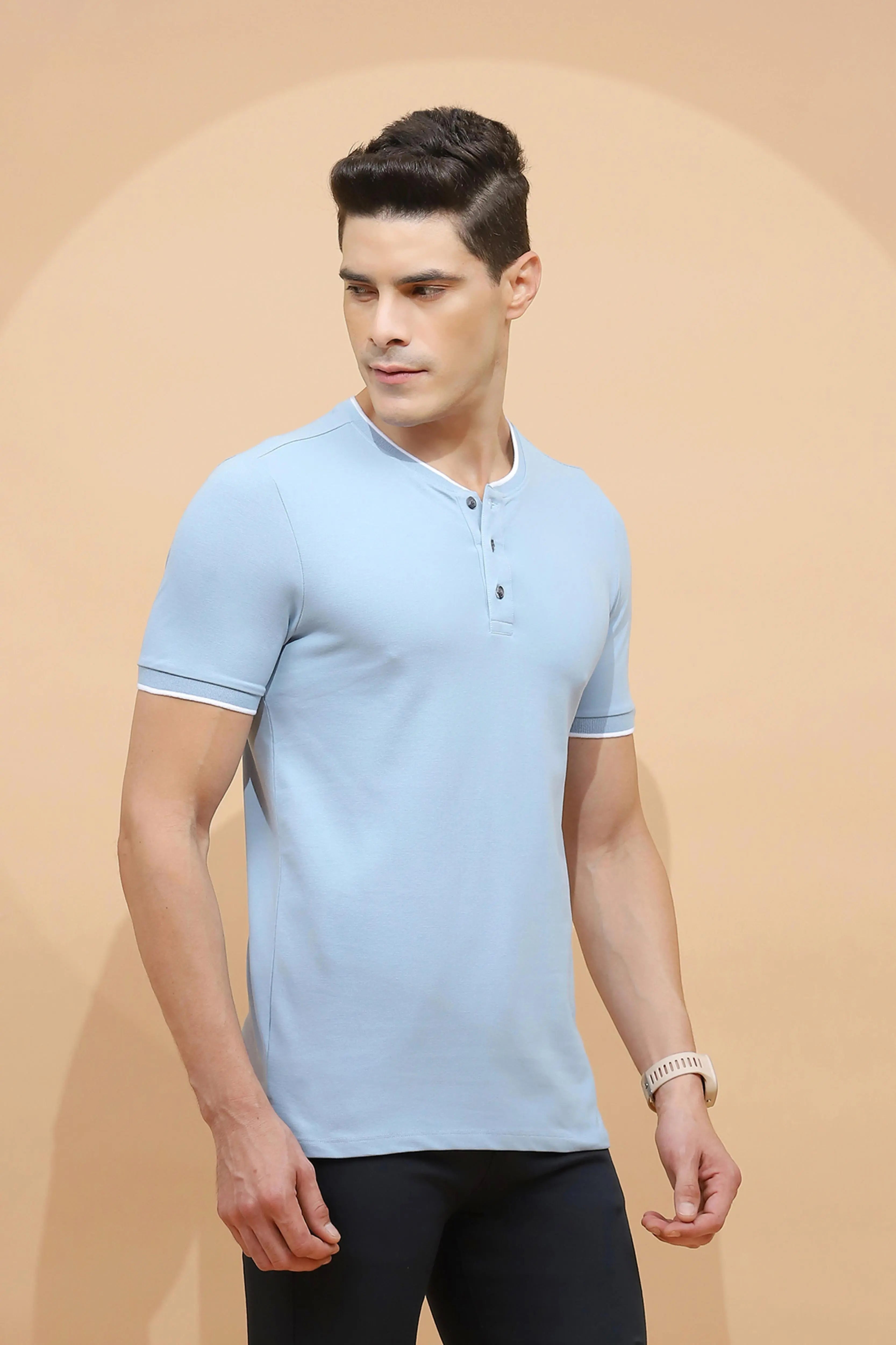 Blue Regular Fit Cotton Blend T-Shirt - Global Republic