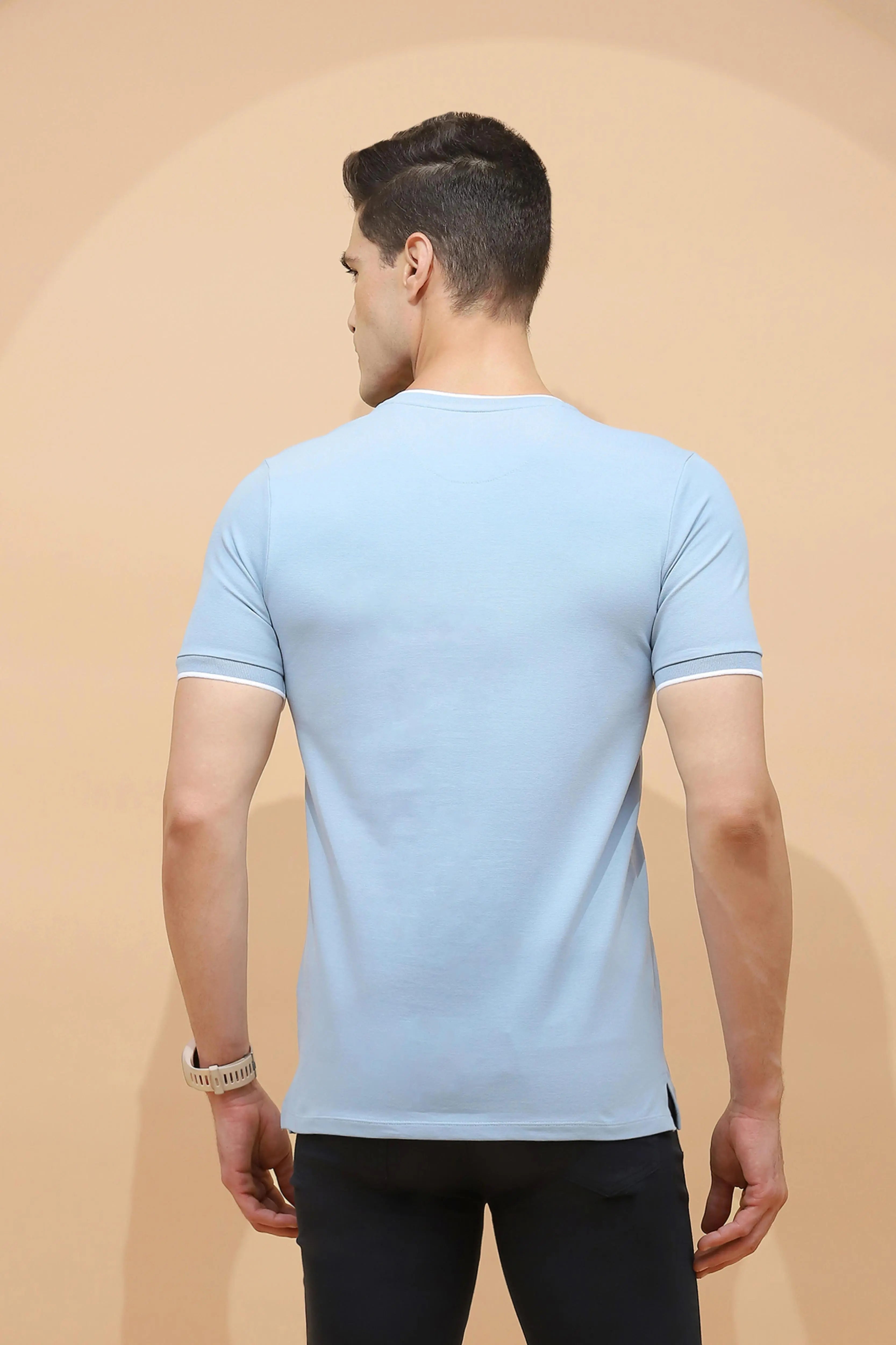 Blue Regular Fit Cotton Blend T-Shirt - Global Republic