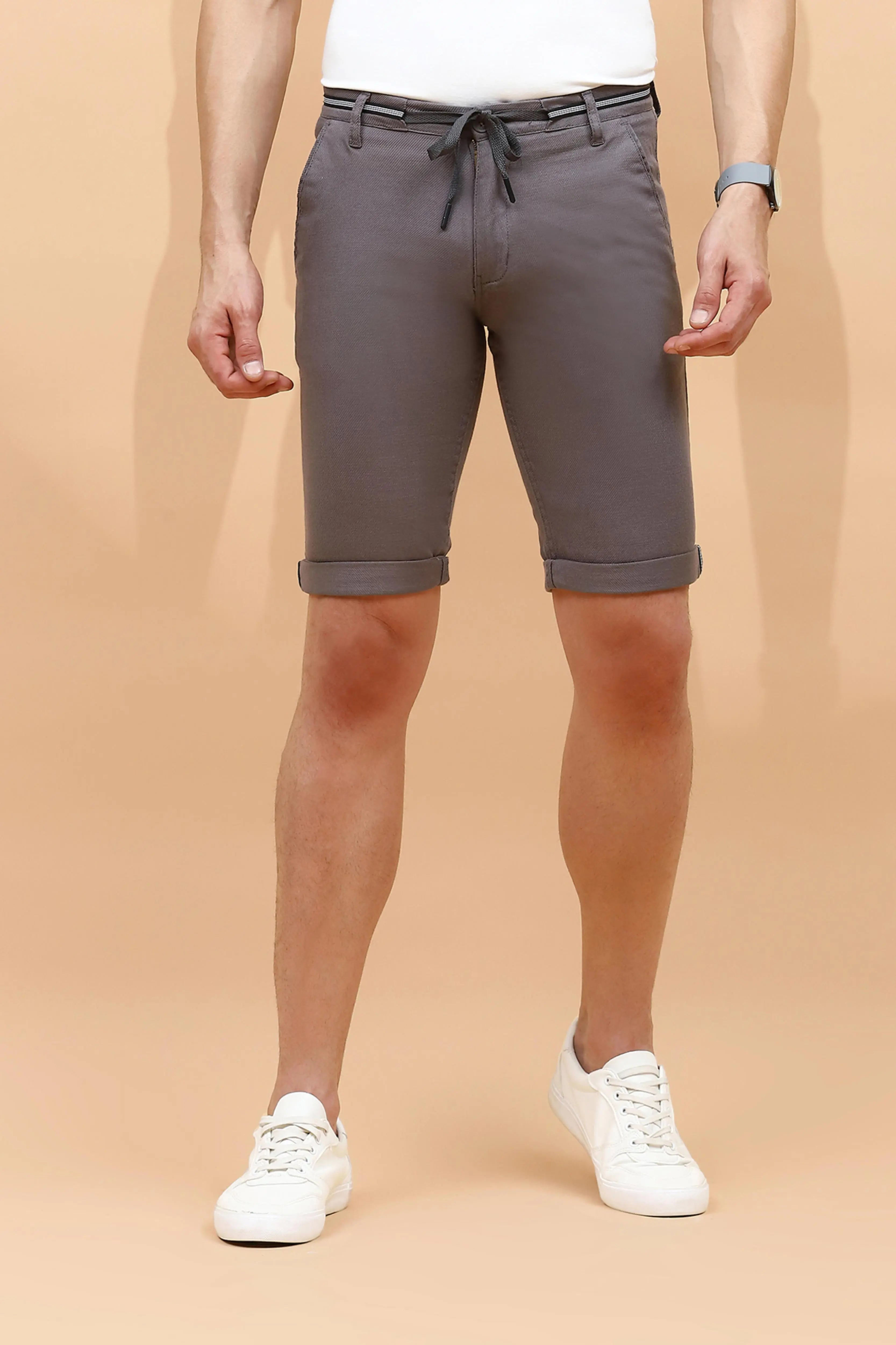 Grey Cotton Blend Regular Fit Shorts For Men - Global Republic
