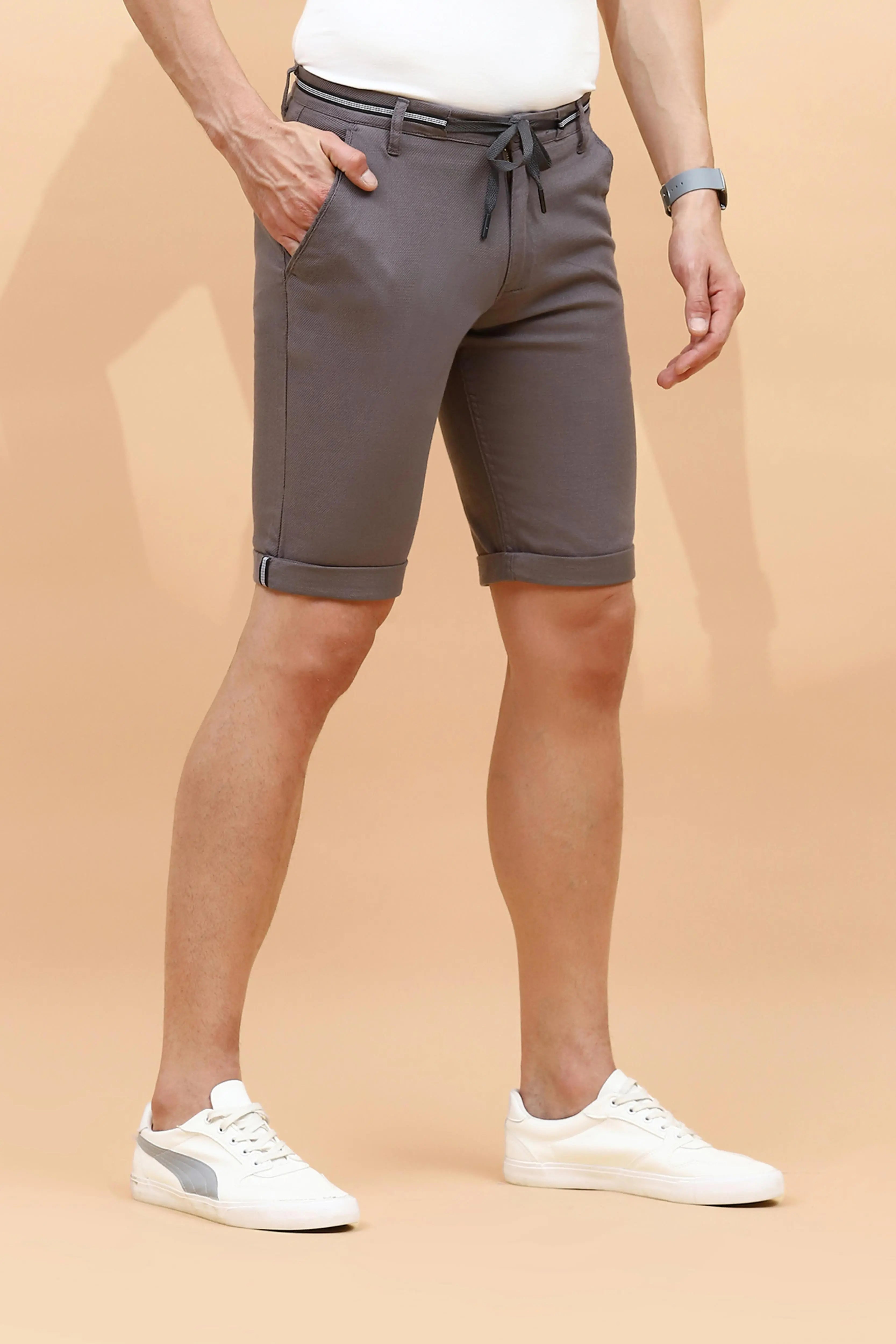 Grey Cotton Blend Regular Fit Shorts For Men - Global Republic