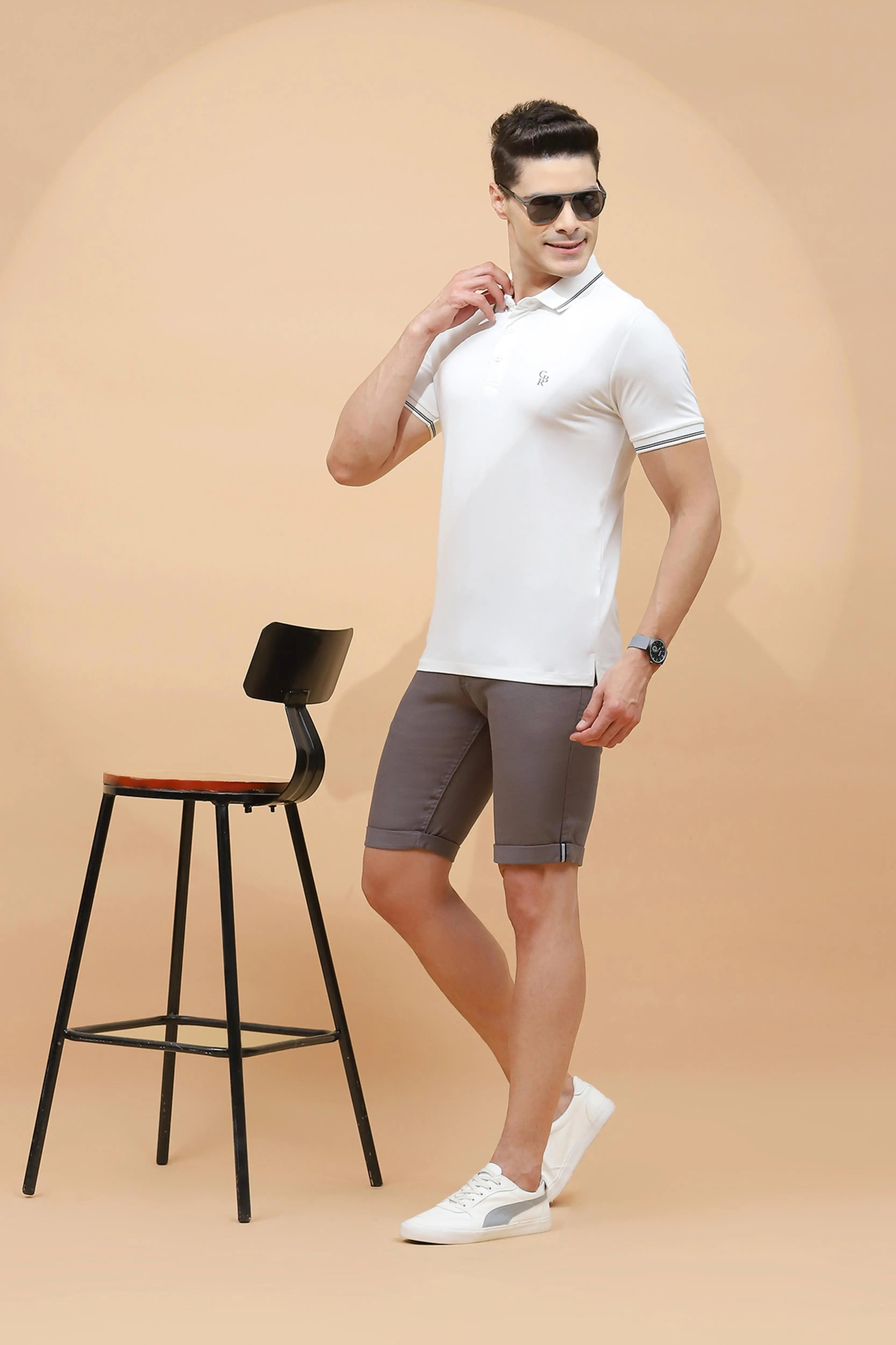 Grey Cotton Blend Regular Fit Shorts - Global Republic