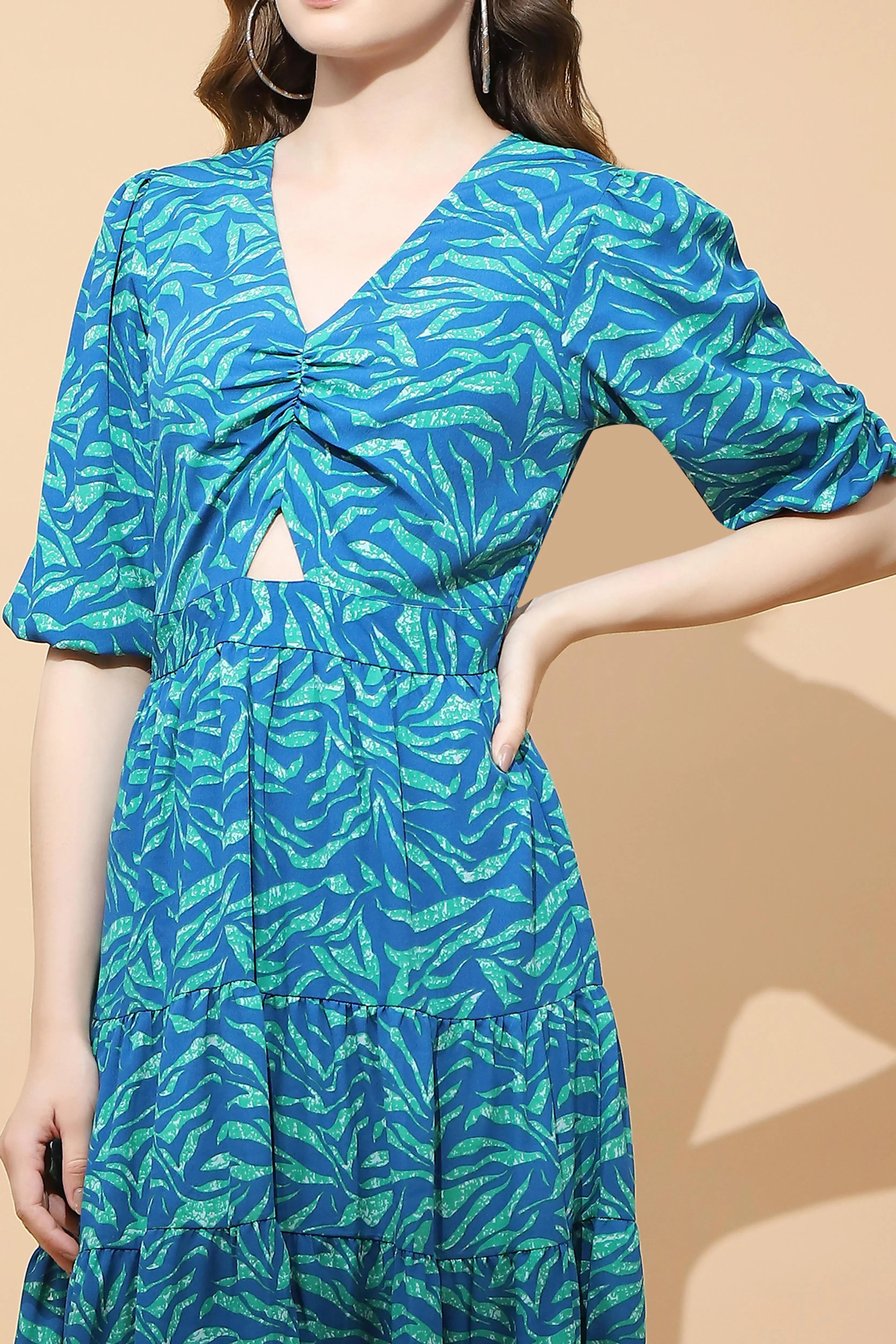 Blue & Green  Fit & Flare Dress - Global Republic
