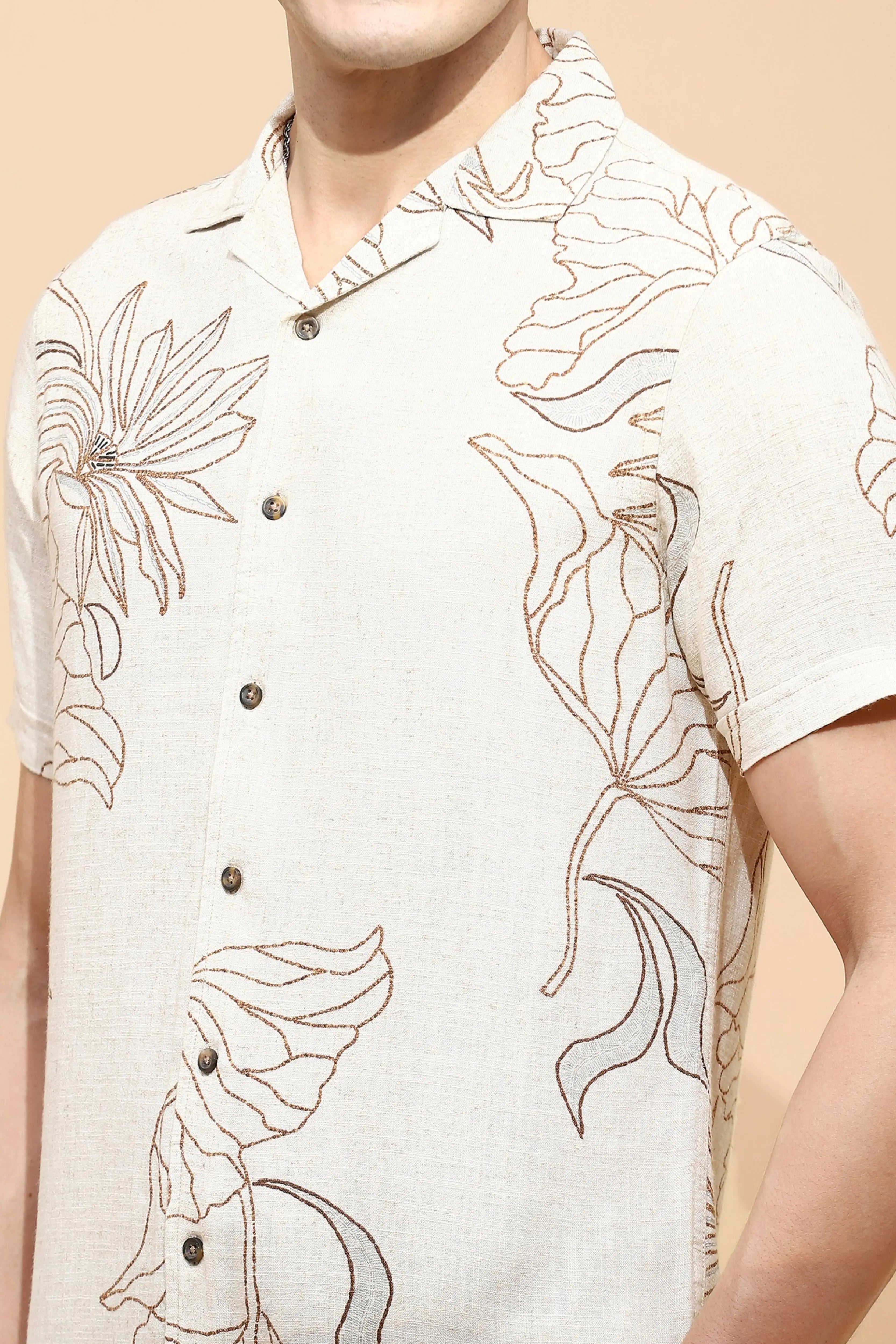 Natural Beige Cotton Regular Fit Shirt For Men - Global Republic