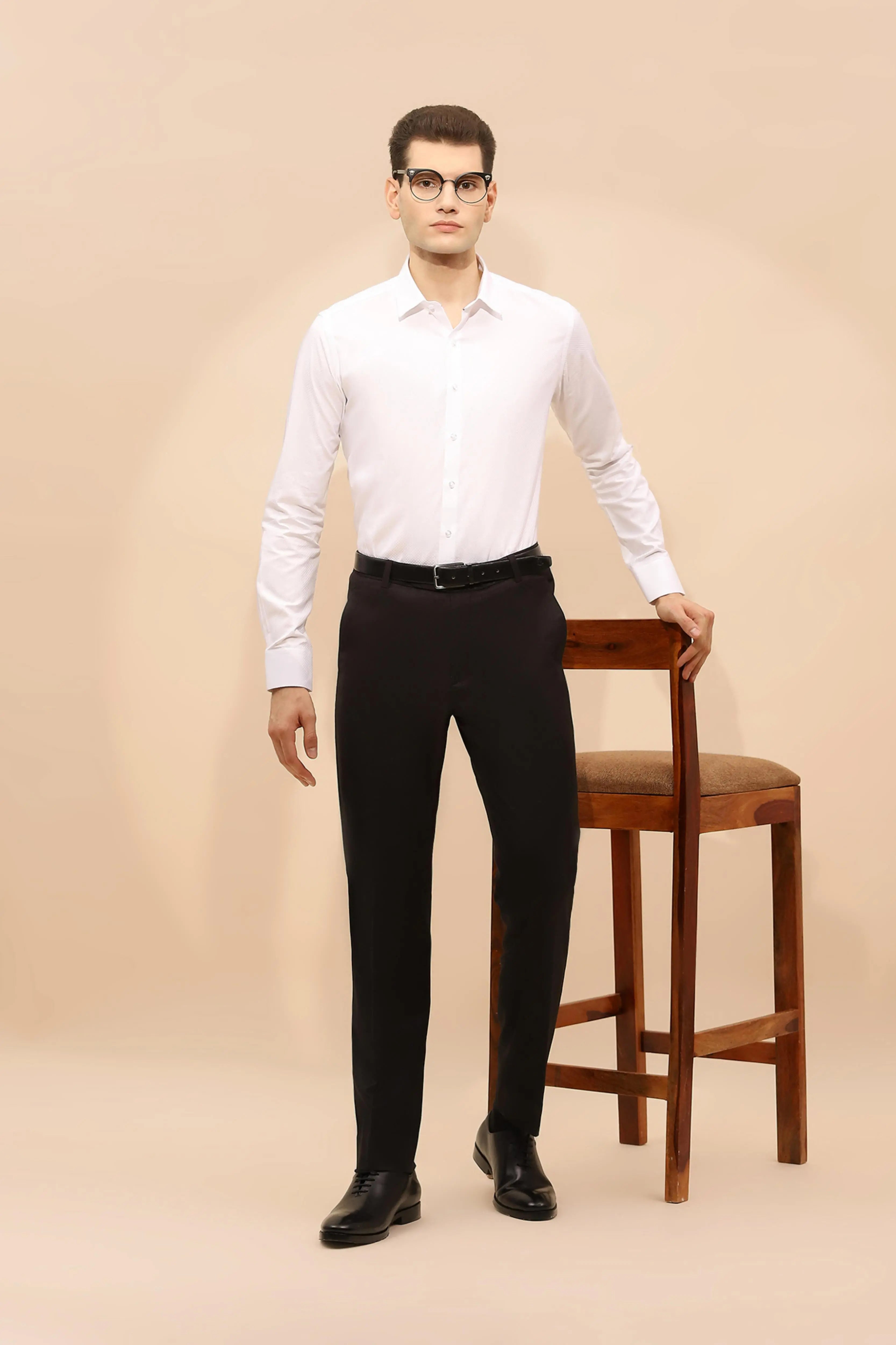 White Tailored Fit Cotton Blend Shirt - Global Republic