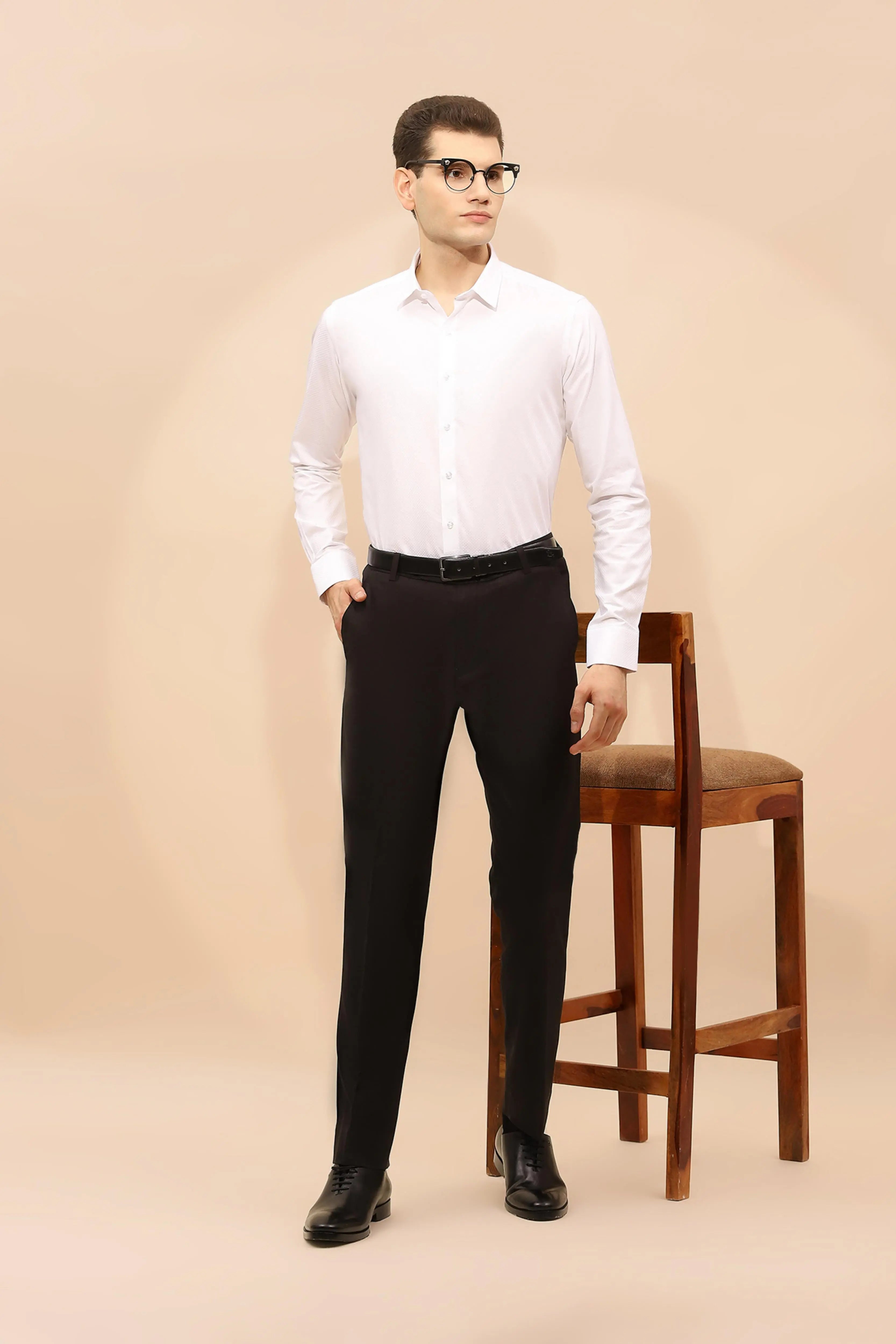 White Tailored Fit Cotton Blend Shirt - Global Republic