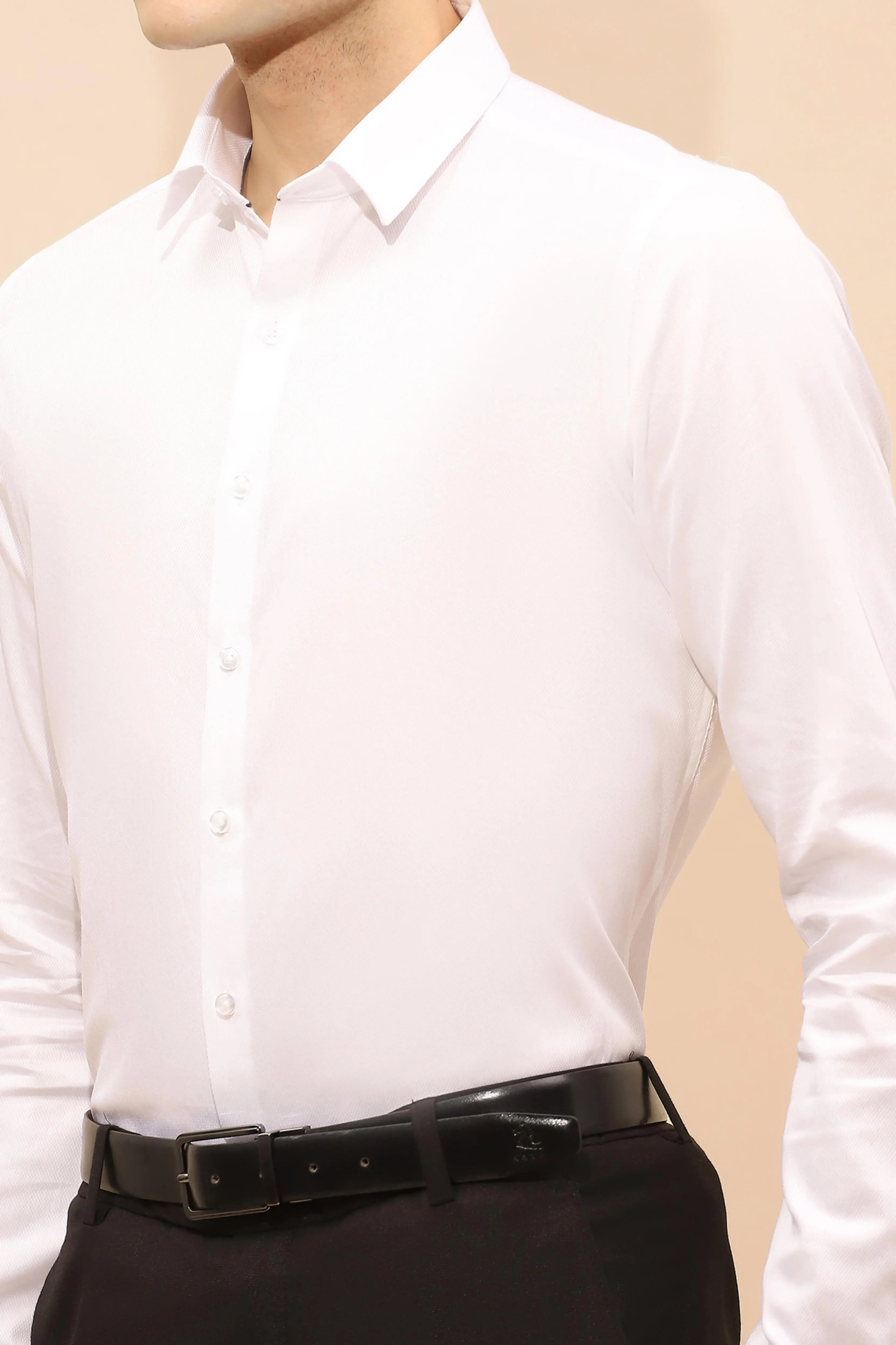 White Cotton Blend Tailored Fit Shirt - Global Republic