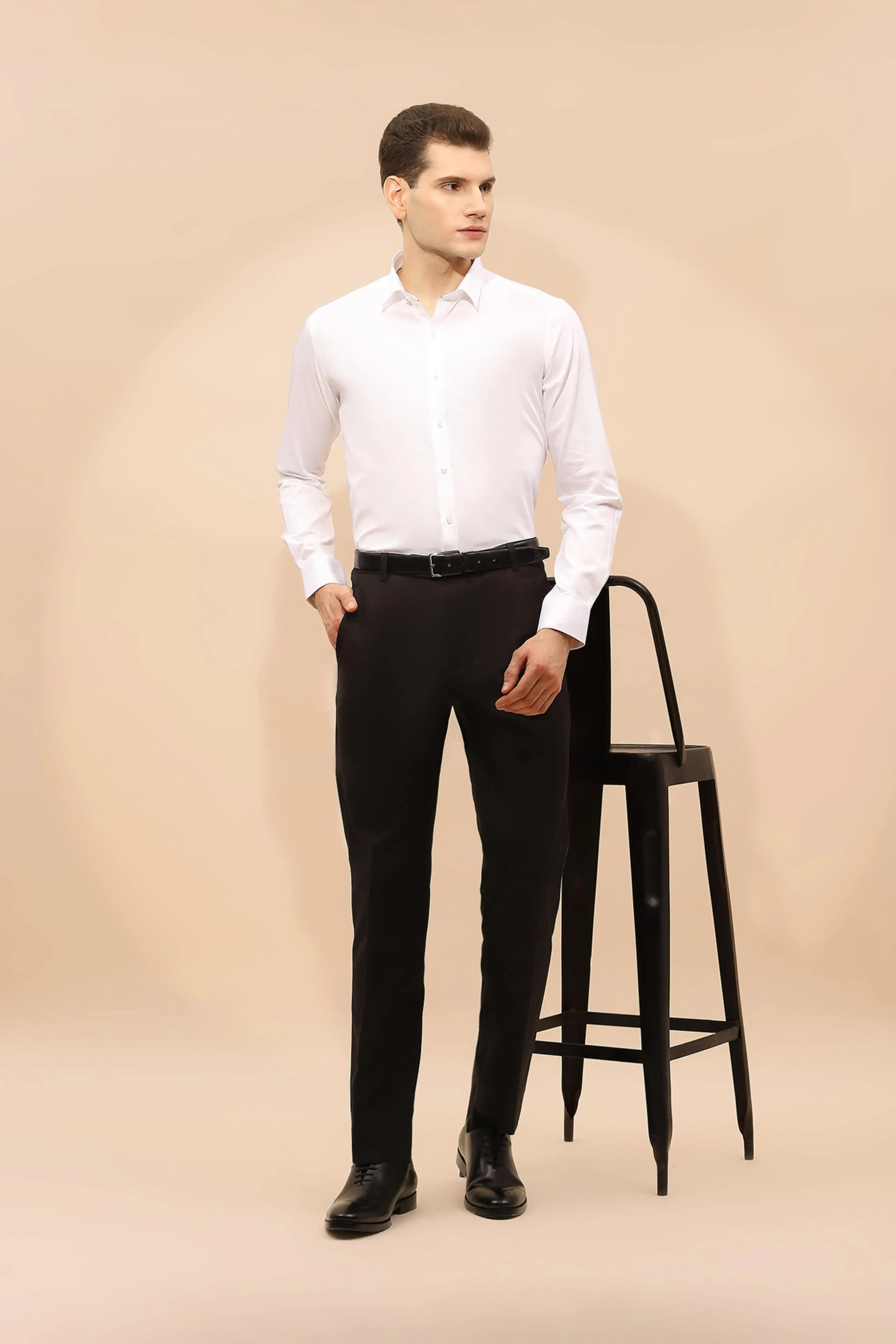 White Cotton Blend Tailored Fit Shirt - Global Republic