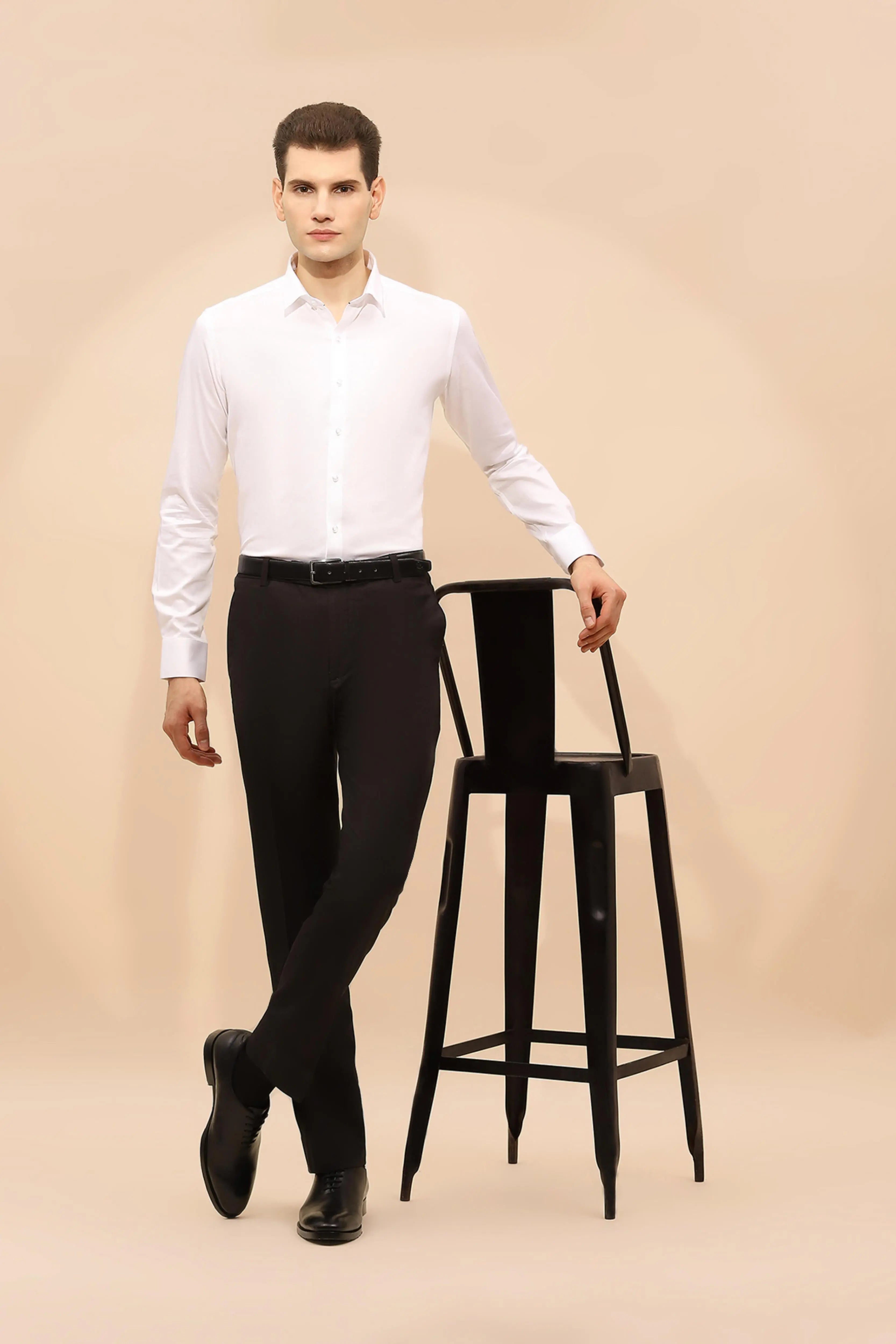 White Cotton Blend Tailored Fit Shirt - Global Republic