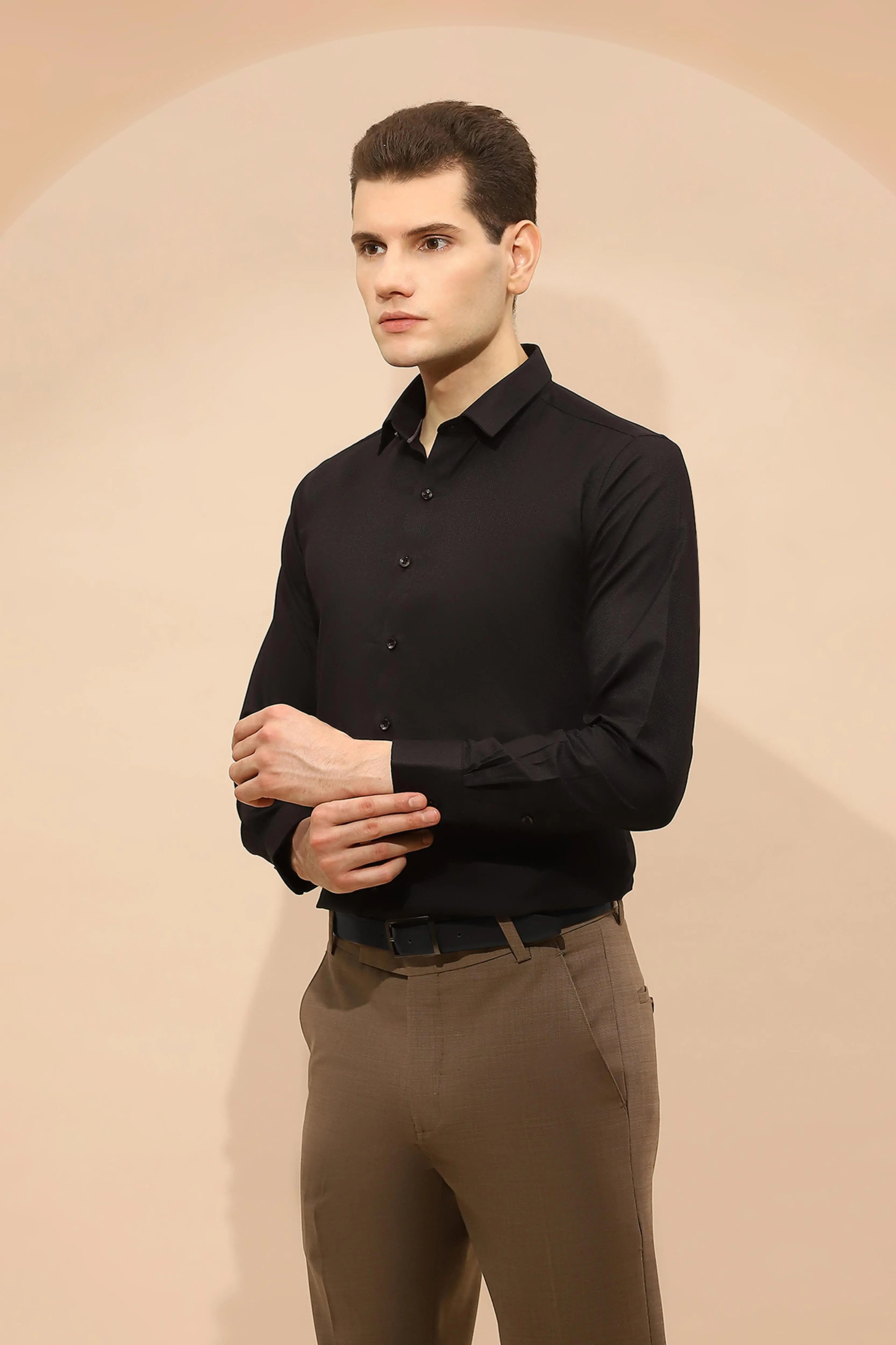 Black Tailored Fit Cotton Blend Shirt - Global Republic