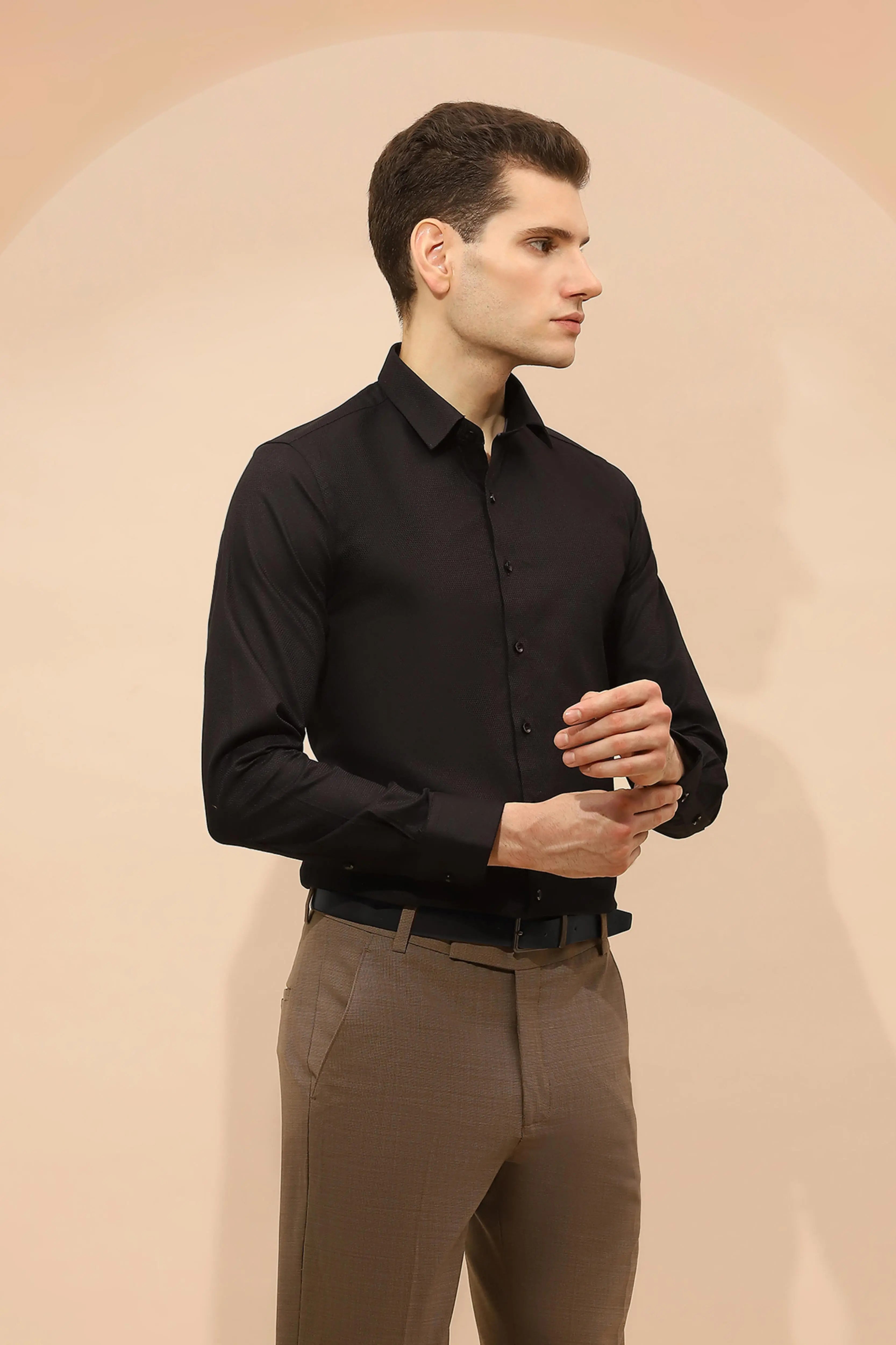 Black Tailored Fit Cotton Blend Shirt - Global Republic