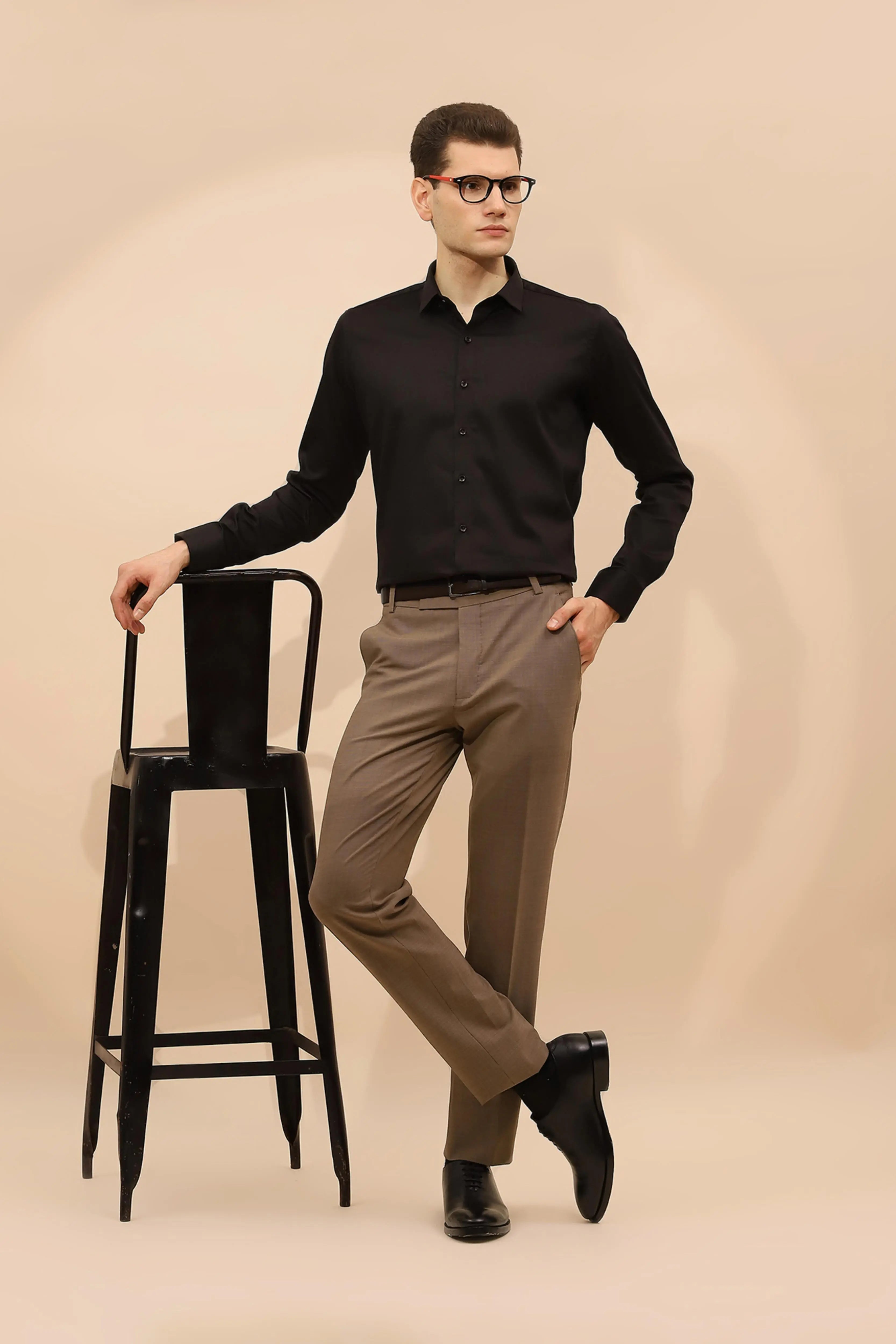 Black Cotton Blend Tailored Fit Shirt - Global Republic