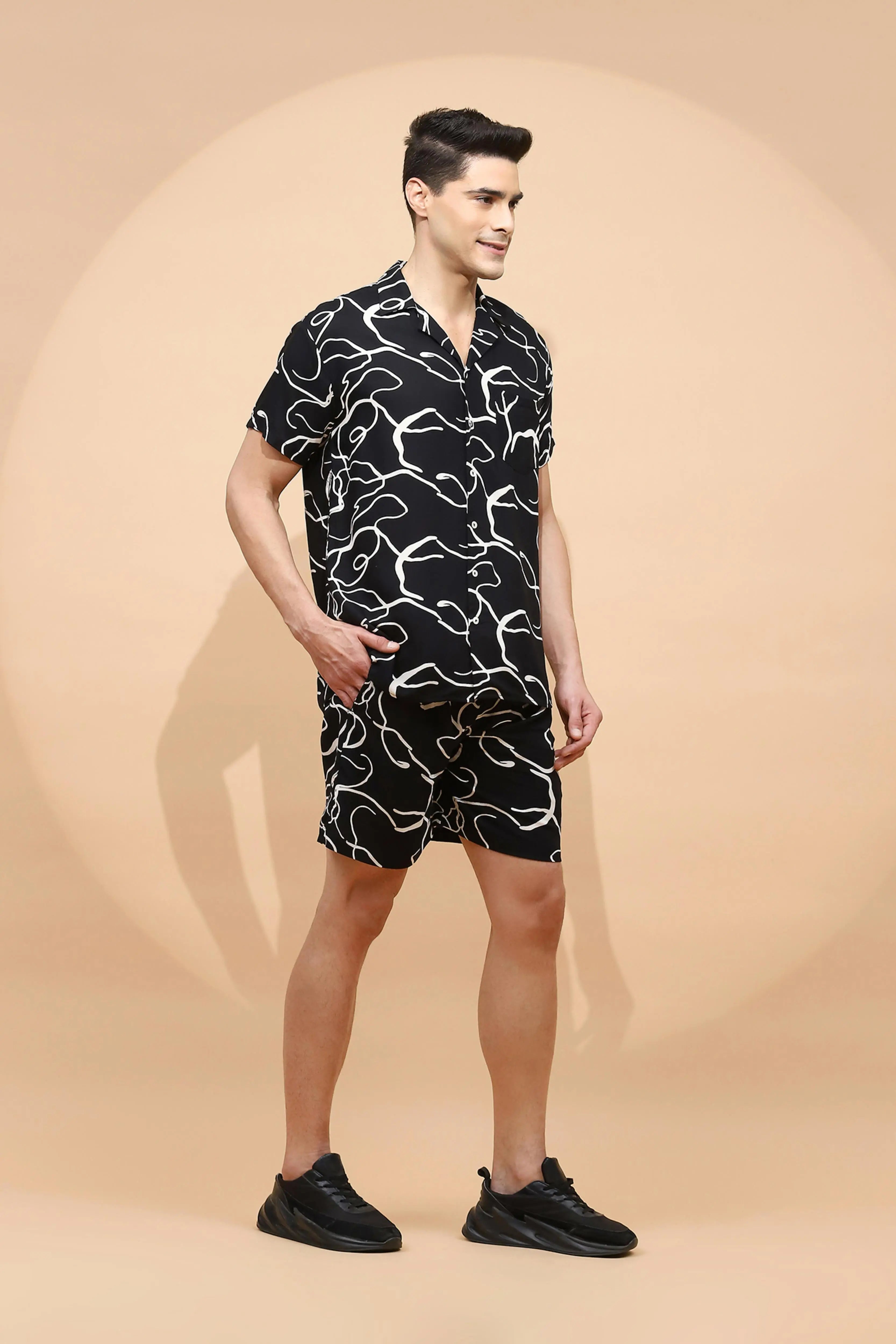 Black Cotton Blend Shorts Set - Global Republic