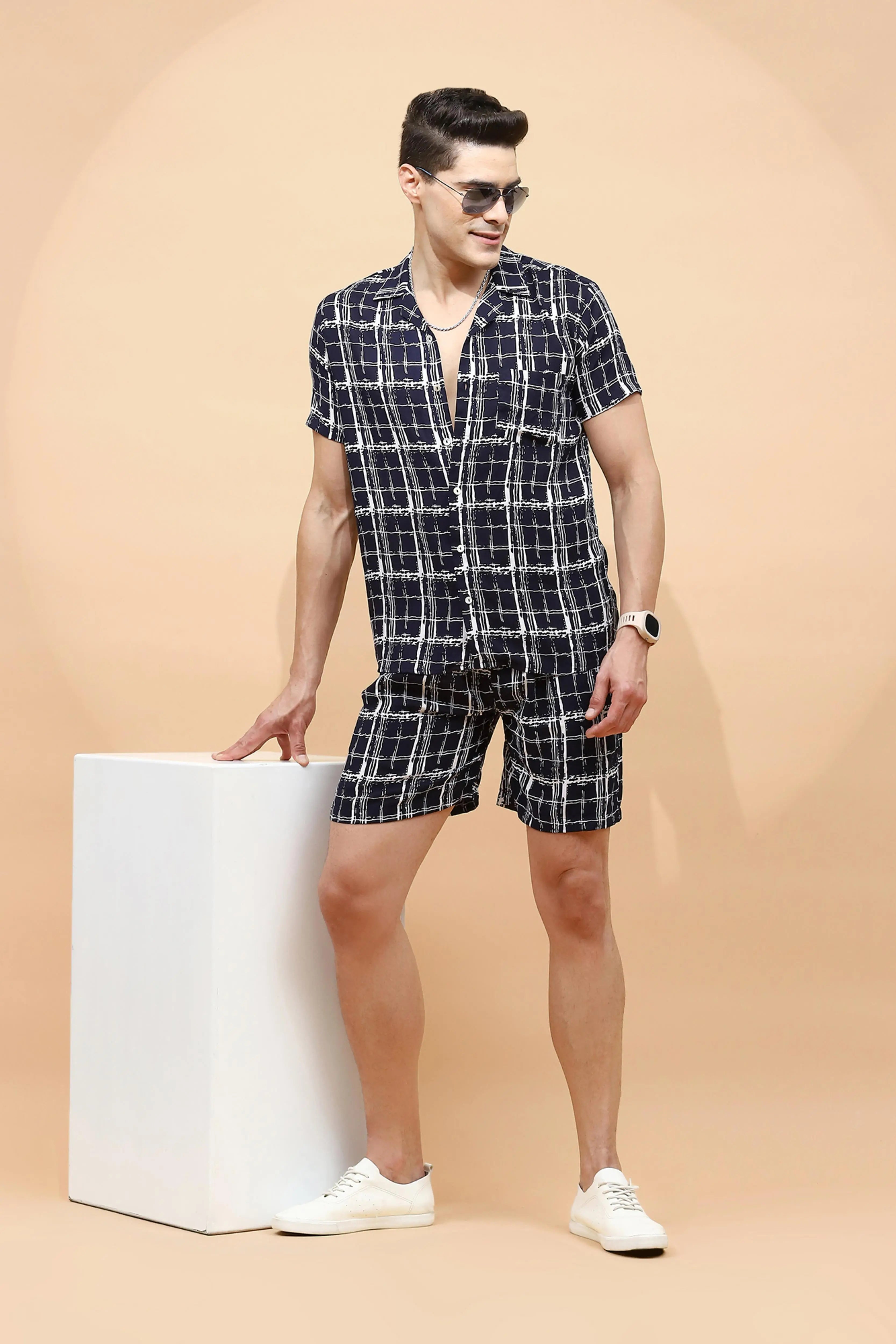 Navy Cotton Blend Shorts Set - Global Republic