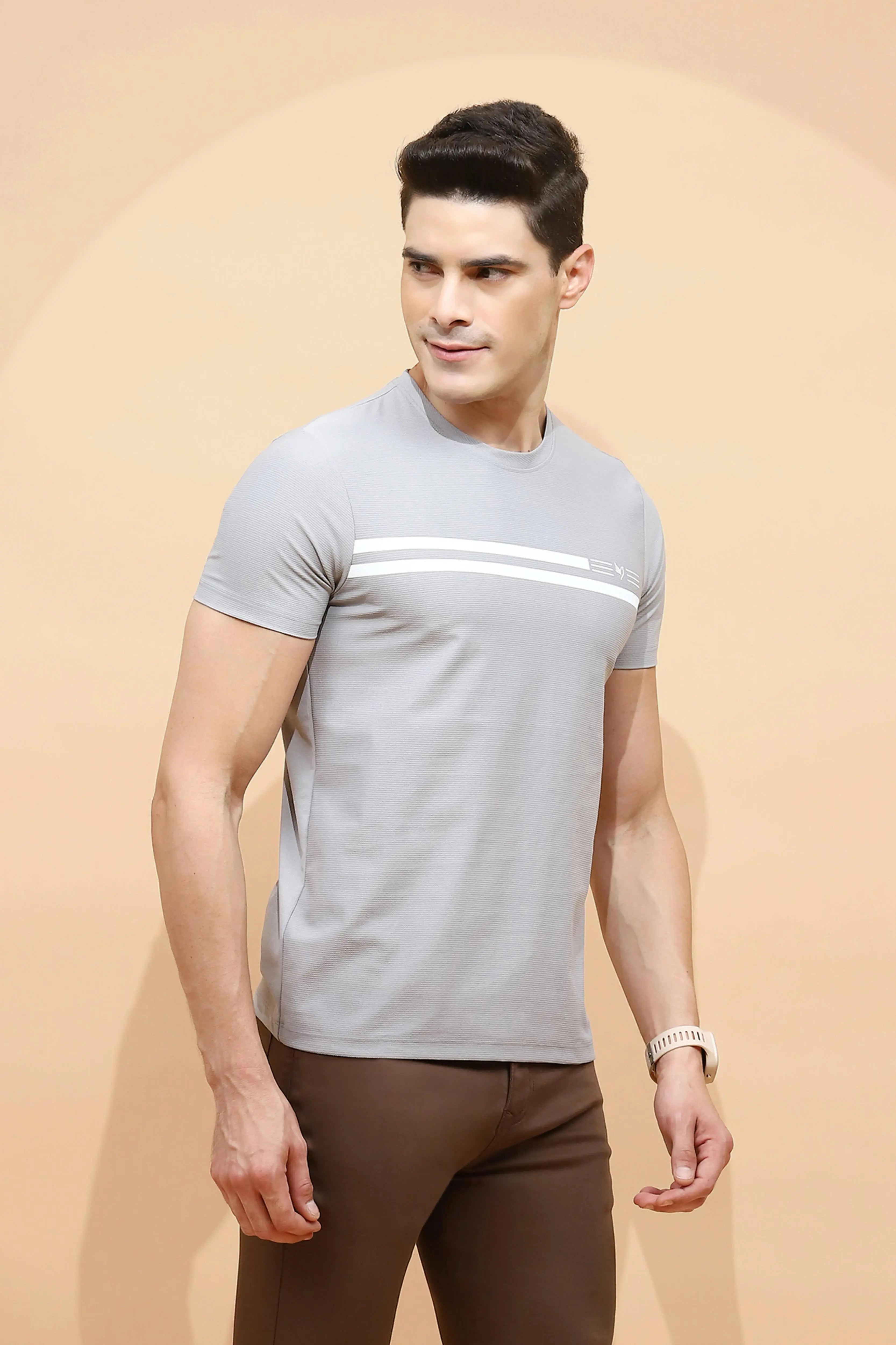 Grey Cotton Blend Regular Fit T-Shirt For Men - Global Republic