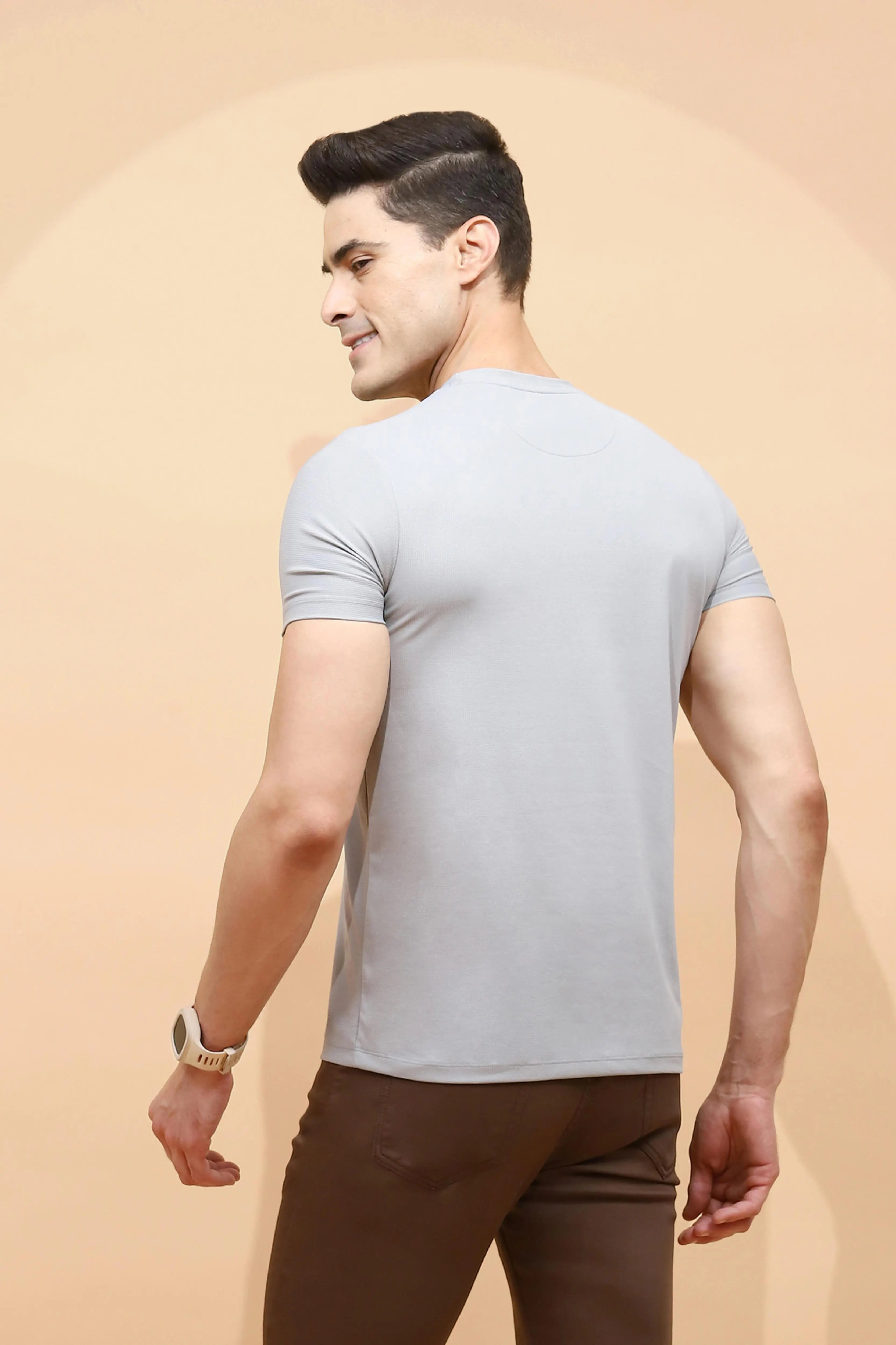 Grey Cotton Blend Regular Fit T-Shirt For Men - Global Republic
