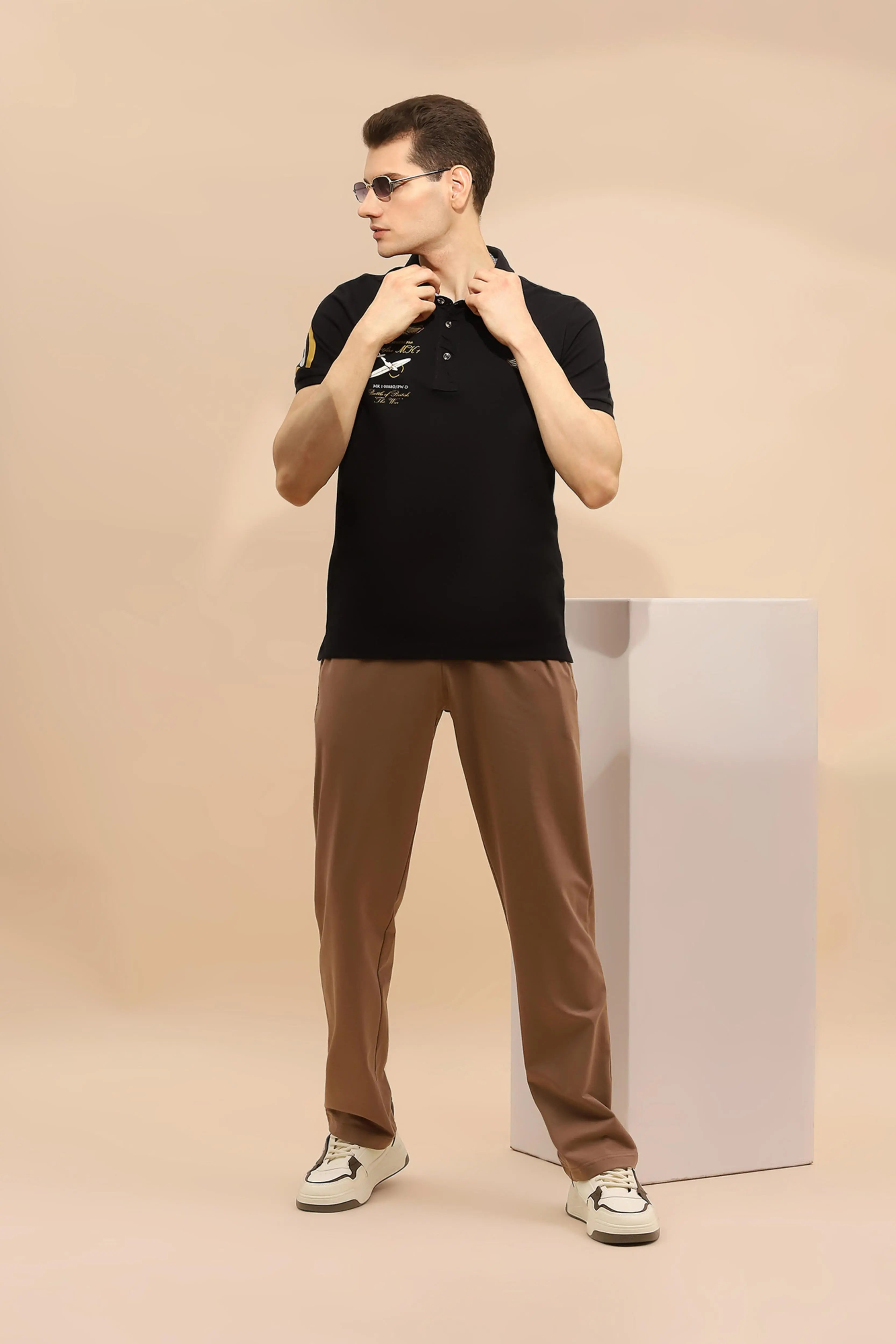 Camel Cotton Blend Regular Fit Lower - Global Republic