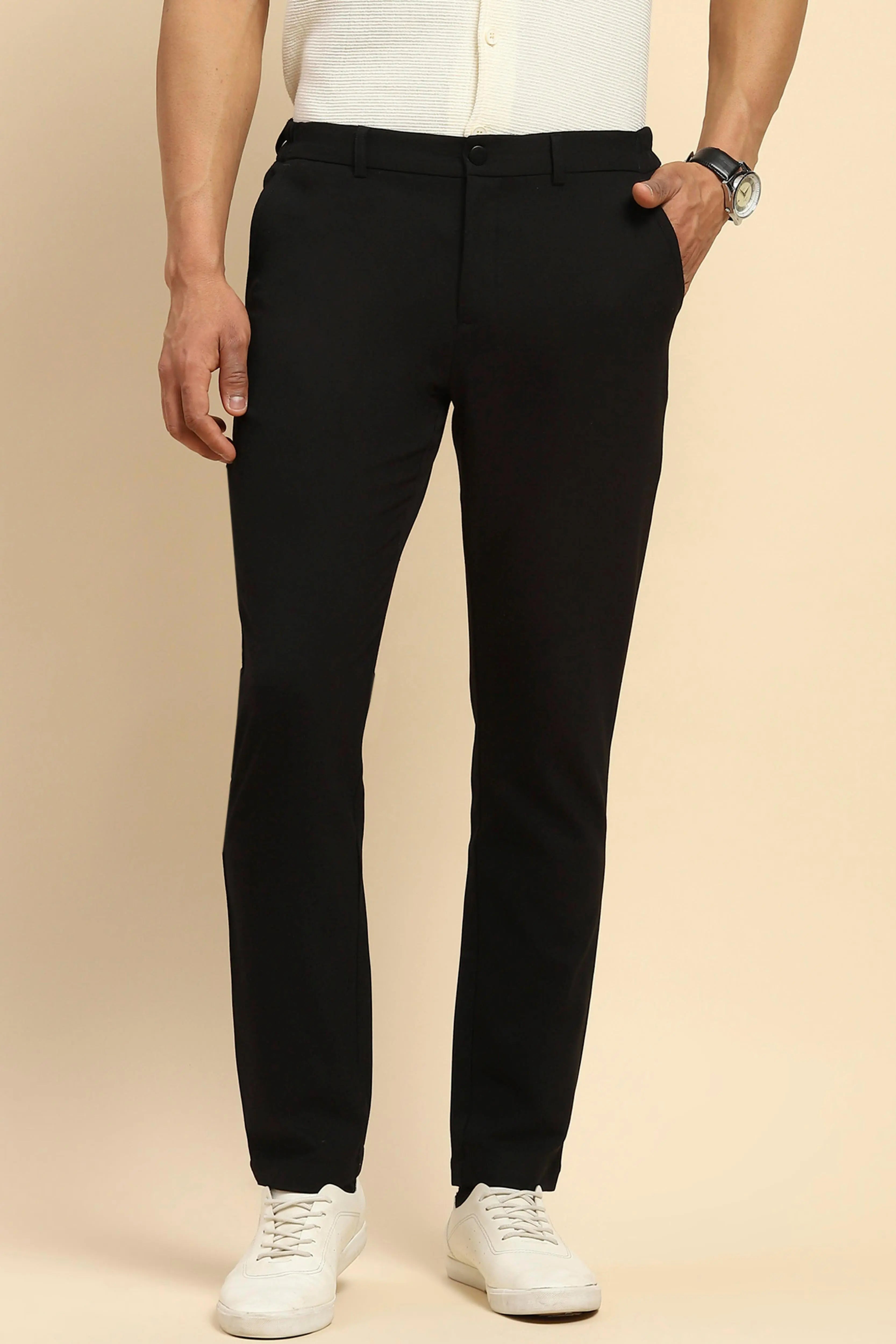 Black Relaxed Fit Cotton Blend Trouser - Global Republic