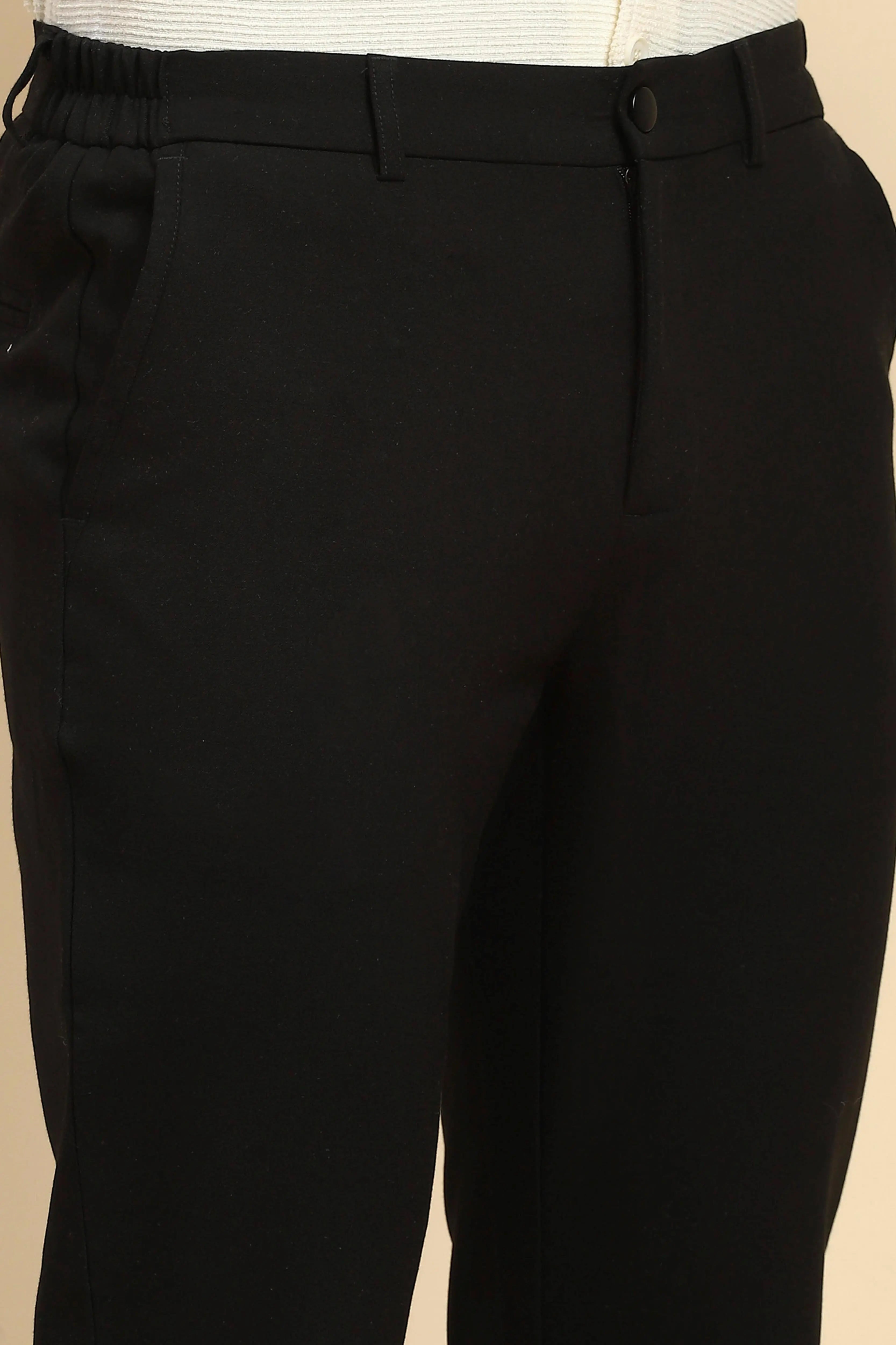 Black Relaxed Fit Cotton Blend Trouser - Global Republic
